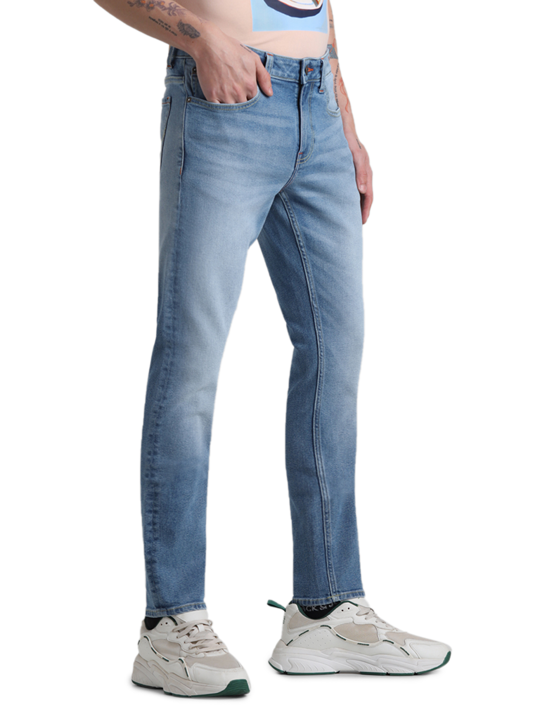 Jack & Jones Men Solid Light Blue Jeans