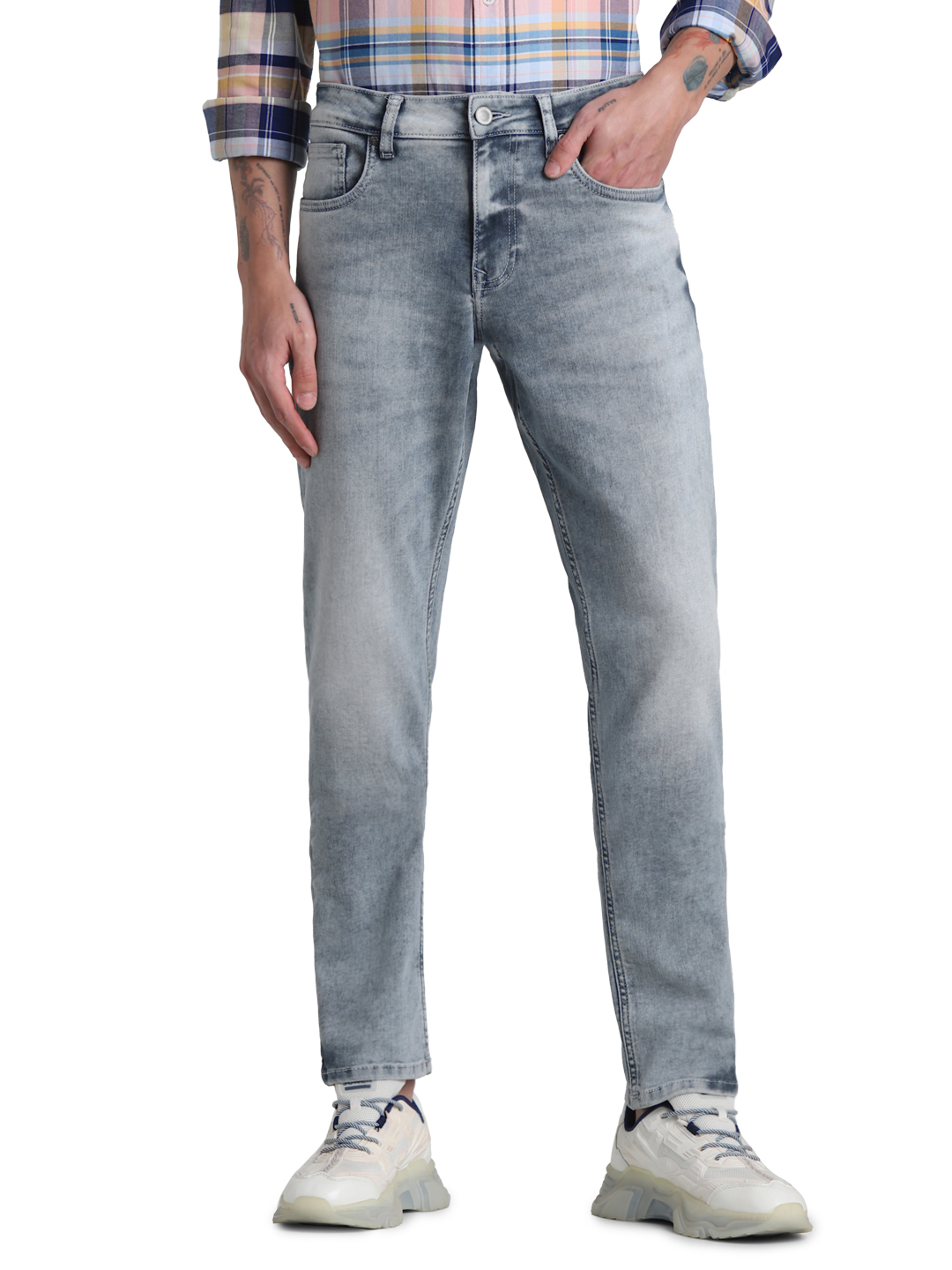 Jack & Jones Men Solid Grey Jeans
