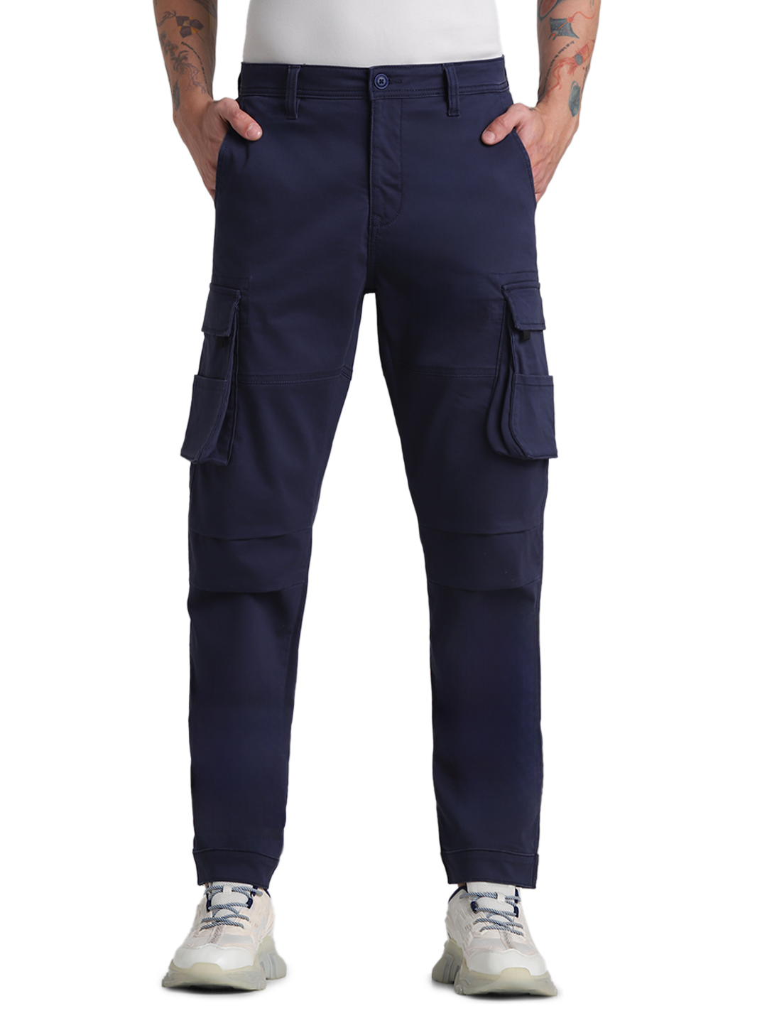 Jack & Jones Men's Regular Fit Solid Dark Blue Cargo Pants