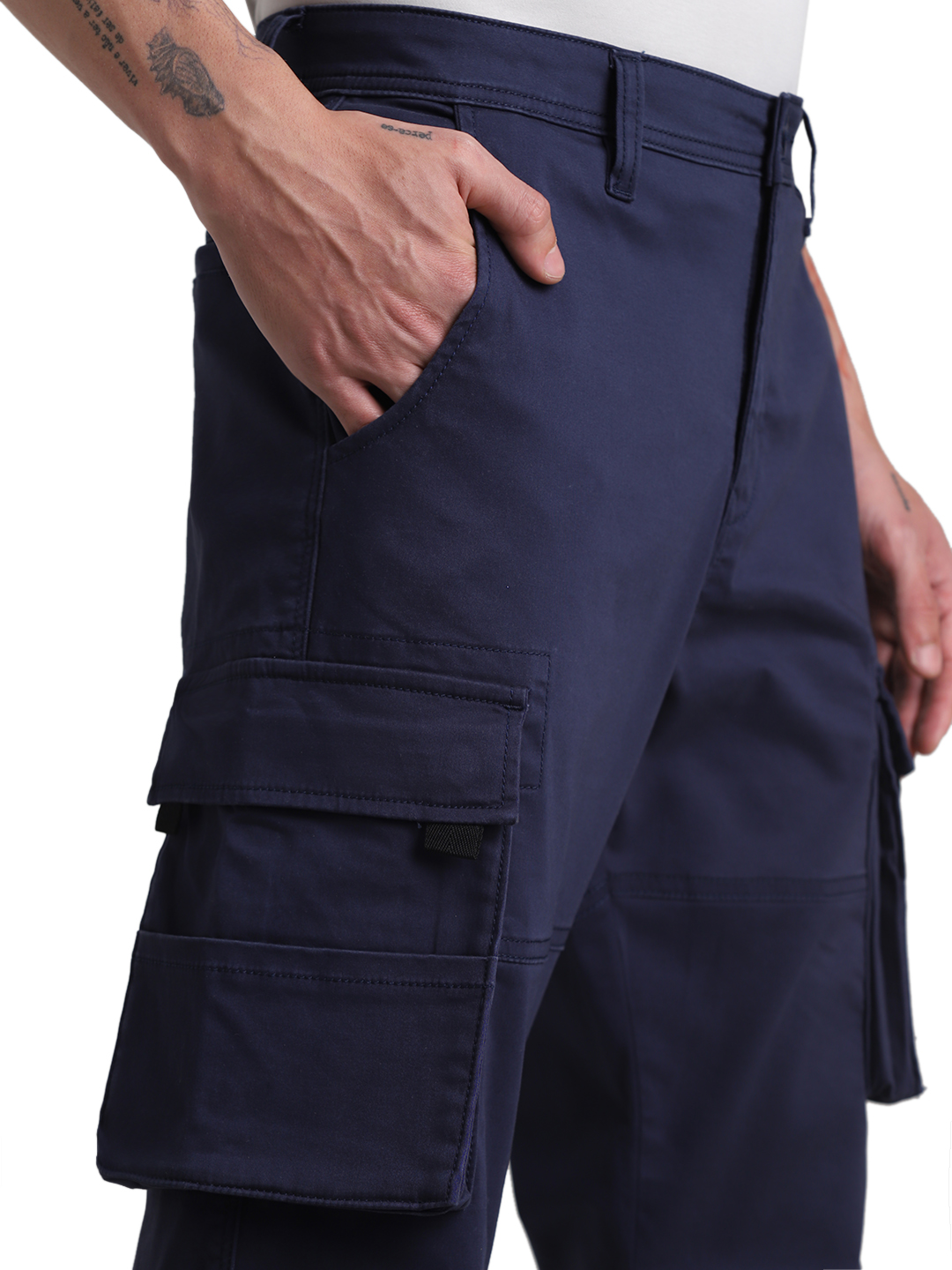 Jack & Jones Men's Regular Fit Solid Dark Blue Cargo Pants