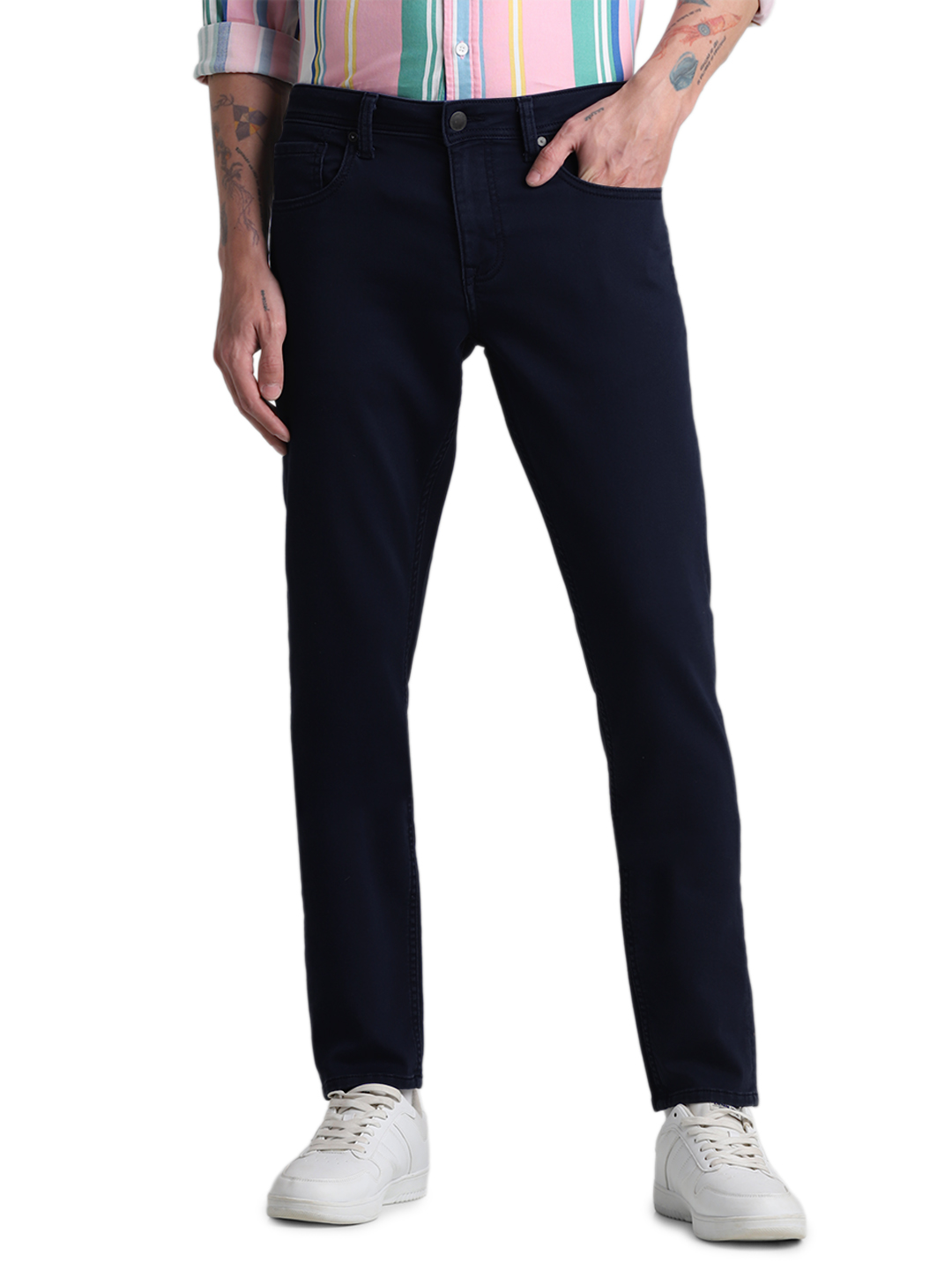Jack & Jones Men's Straight Fit Solid Dark Blue Pant