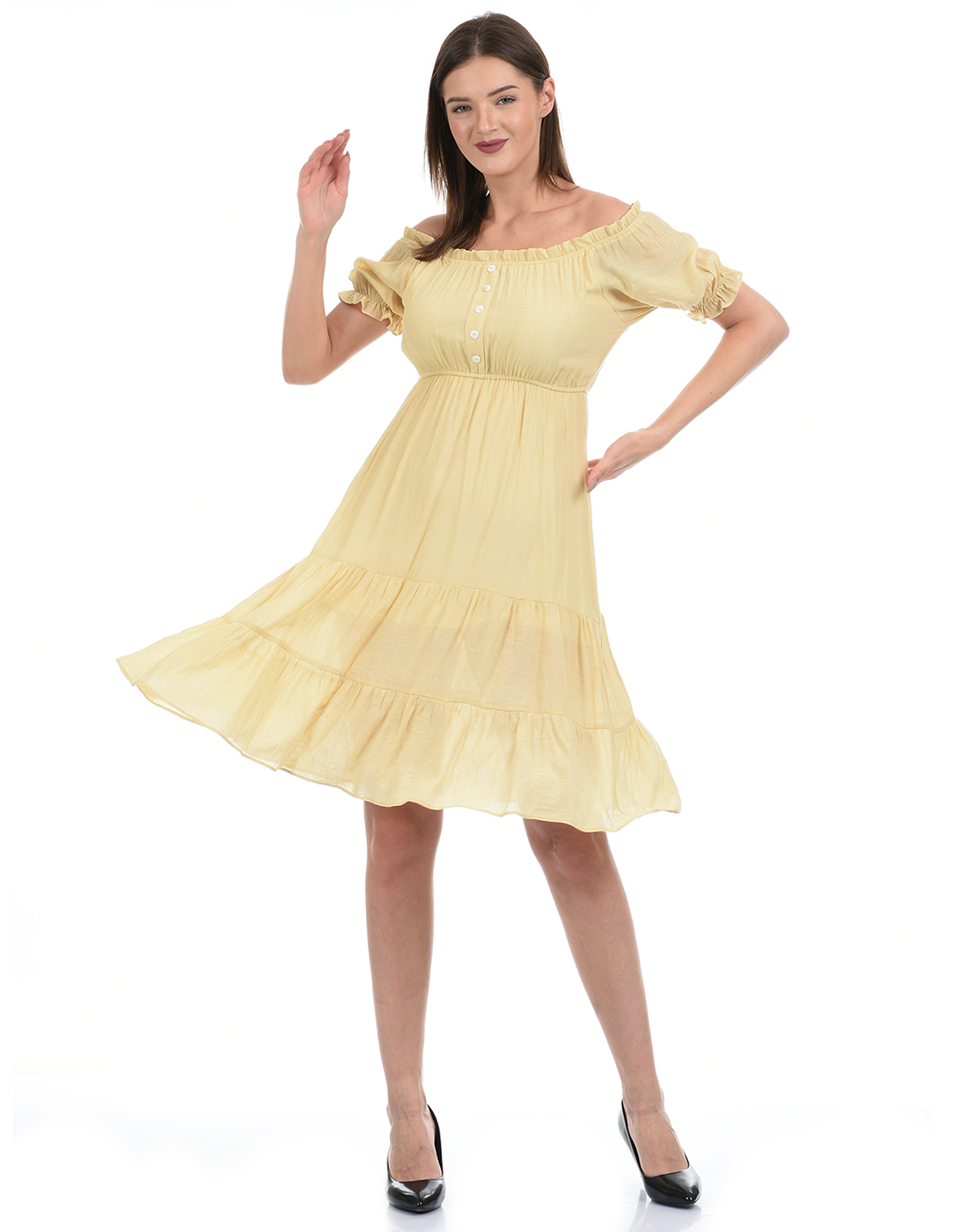 Madame Women Yellow Flared Dress