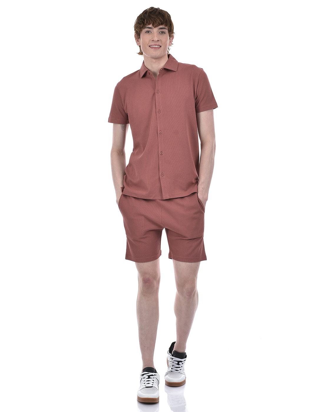 Oneway Men Solid Pink Co-Ord Set