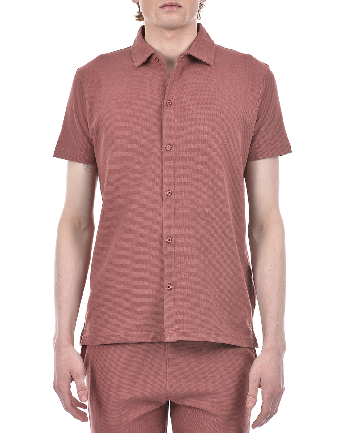 Oneway Men Solid Pink Co-Ord Set