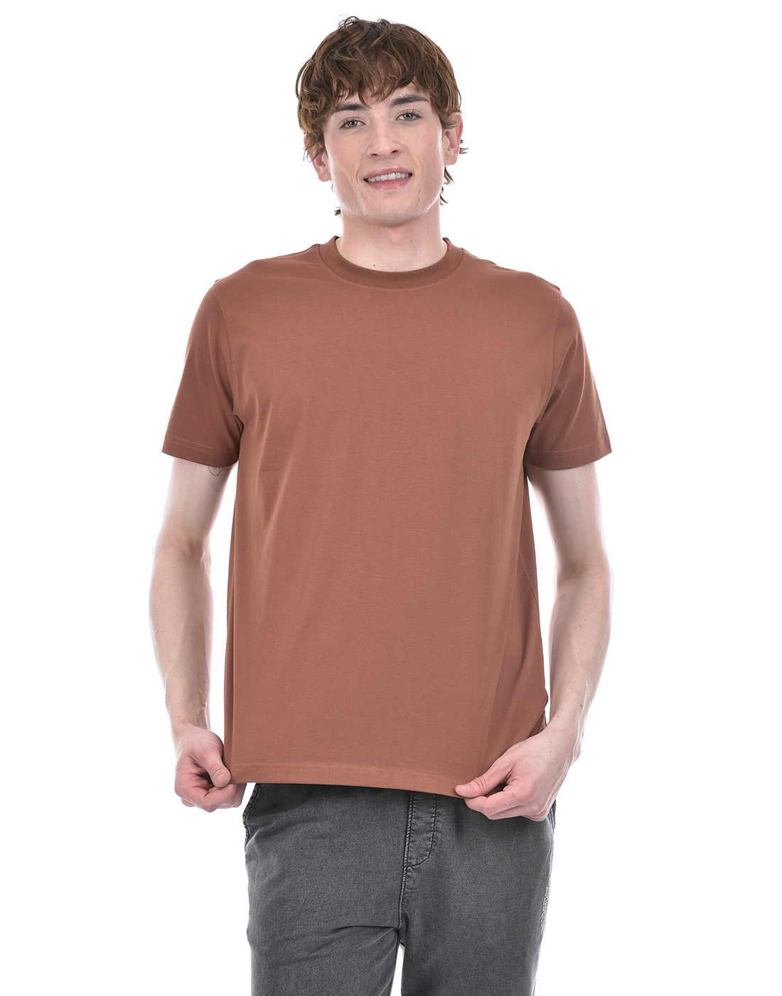 Oneway Men Solid Brown T-Shirt