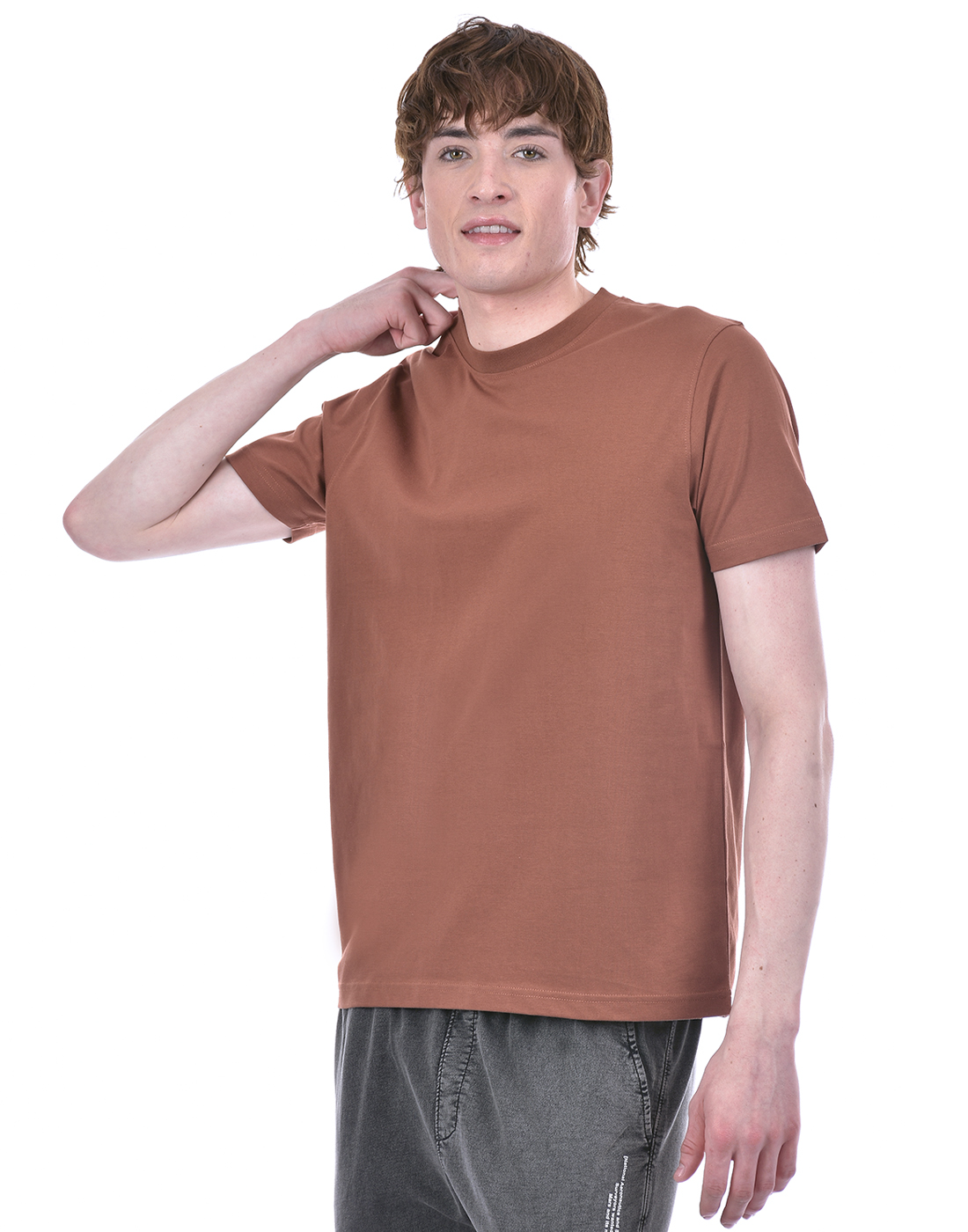 Oneway Men's Short Sleeve Regular Fit Brown Round Neck T-Shirt