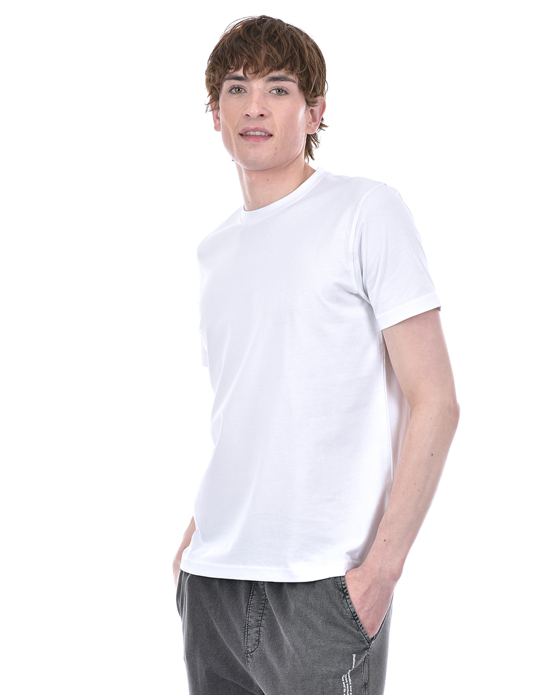 Oneway Men's Short Sleeve Regular Fit White Round Neck T-Shirt