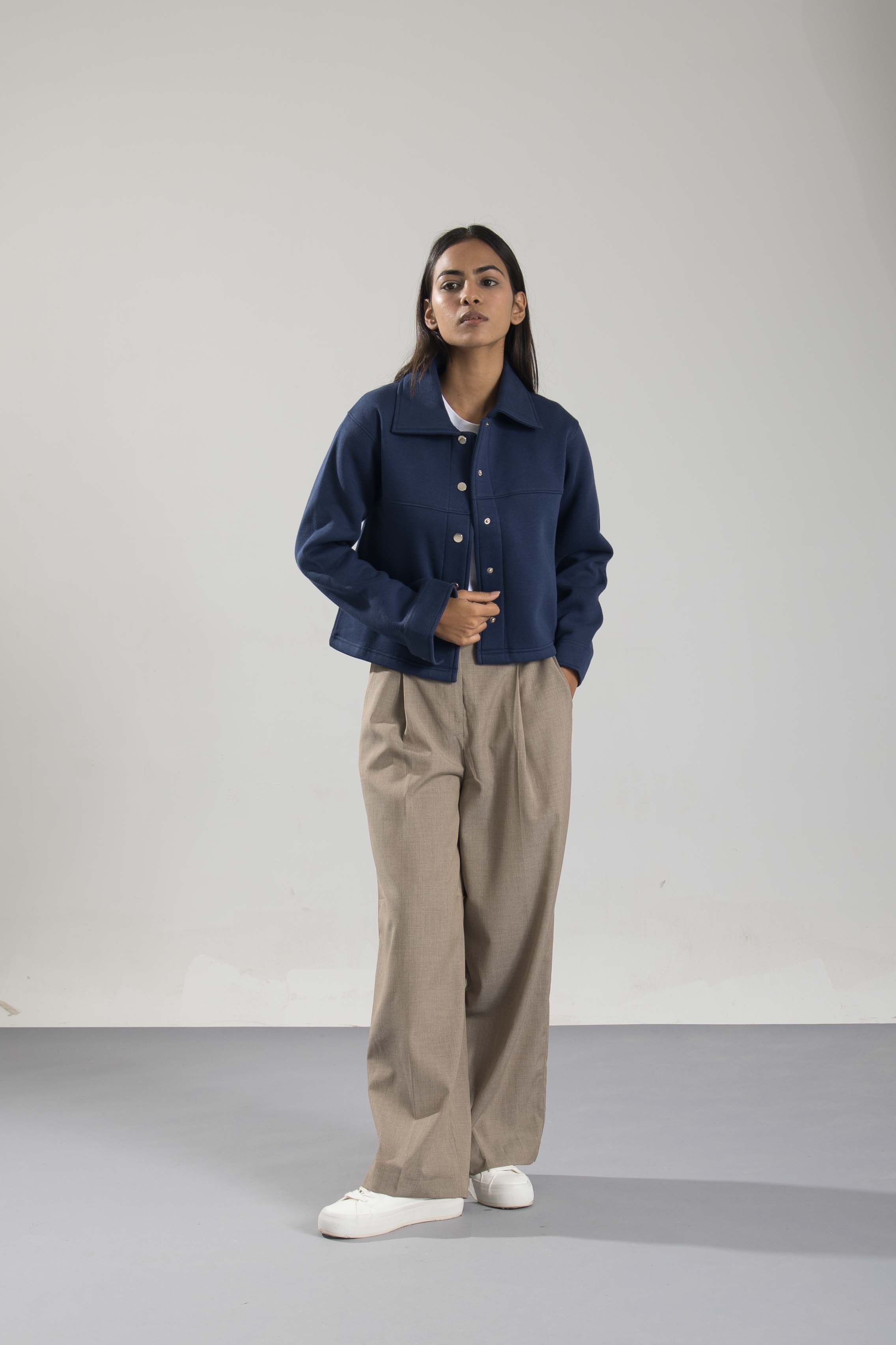 Oneway Women Solid Navy Coat