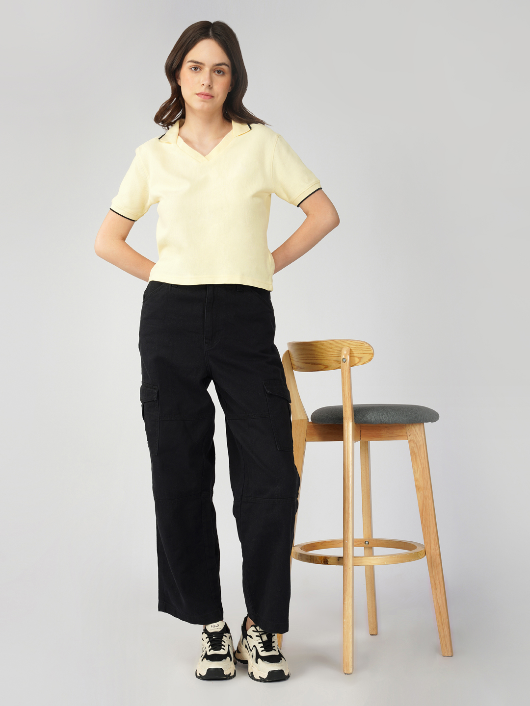 Oneway Women Solid Regular Fit Yellow Tshirt