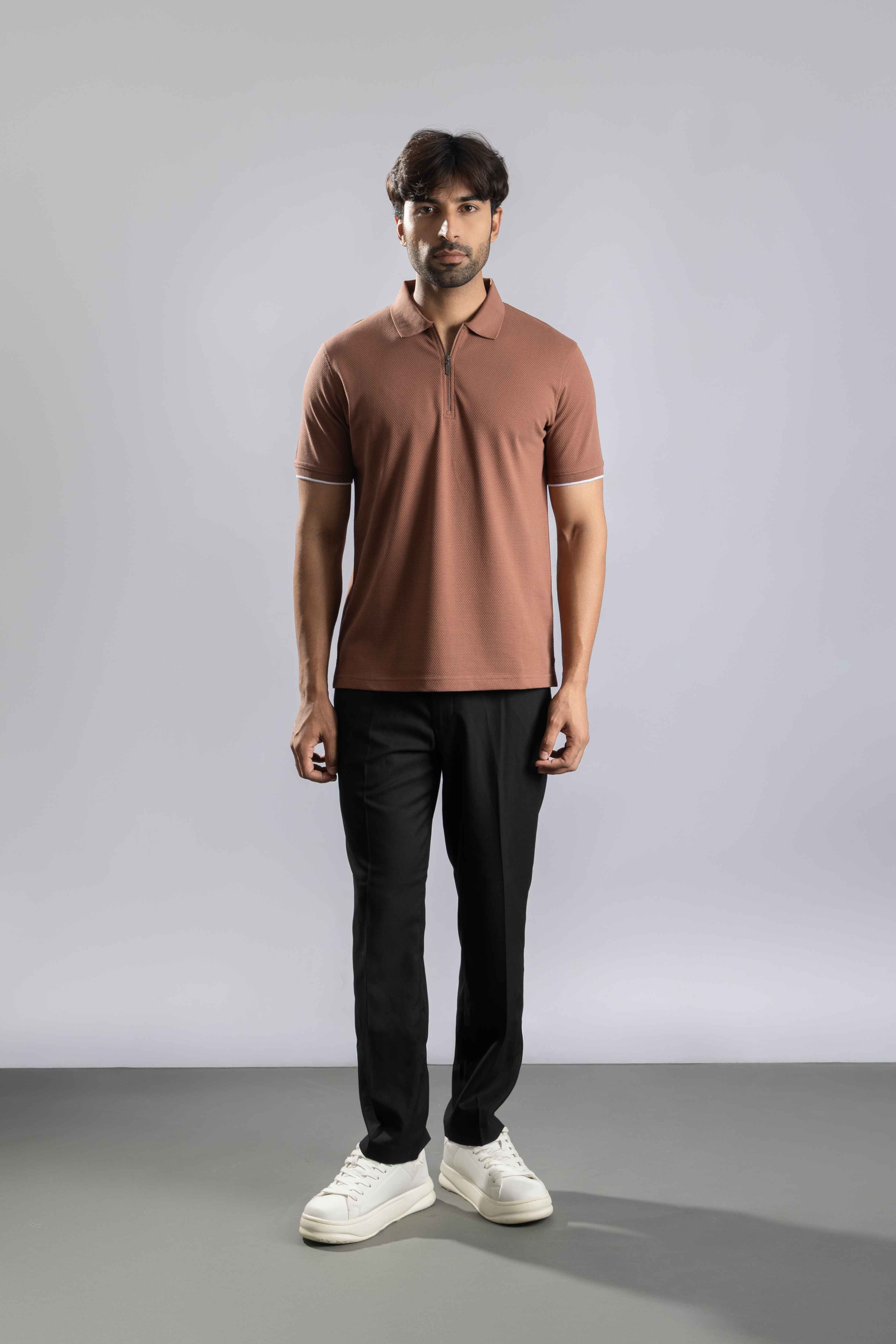 Oneway Men Solid Regular Fit Brown Tshirt