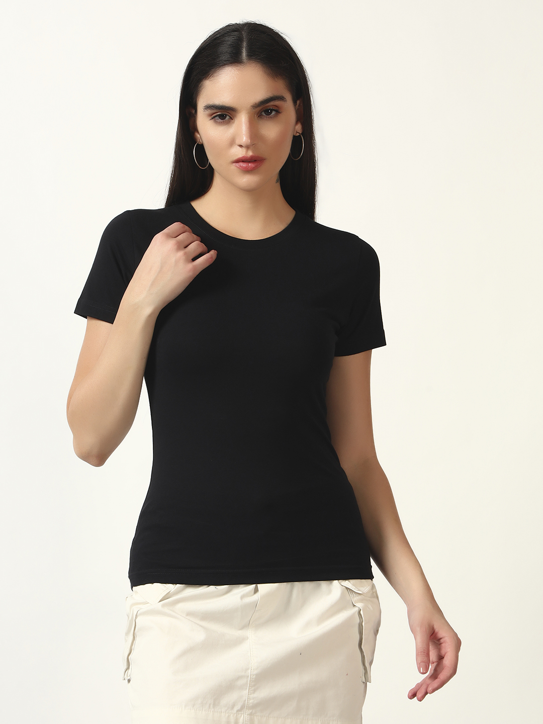Oneway Women Solid Slim-Fit T-shirt