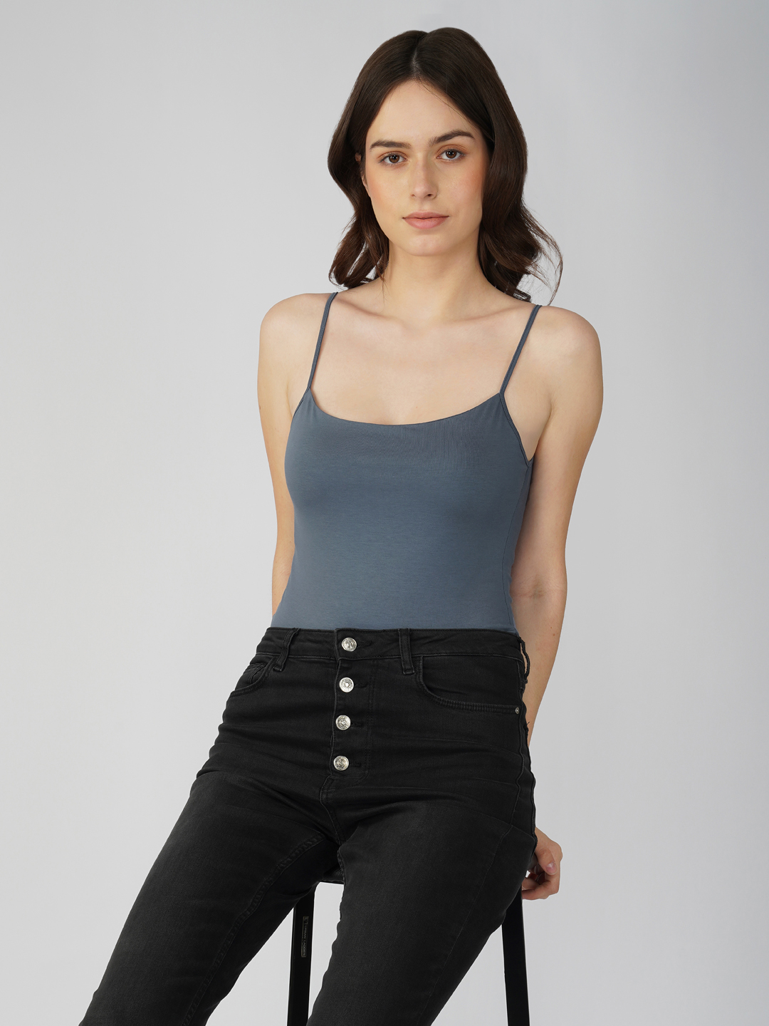 Oneway Women Grey  Spaghetti Strap Bodysuit 