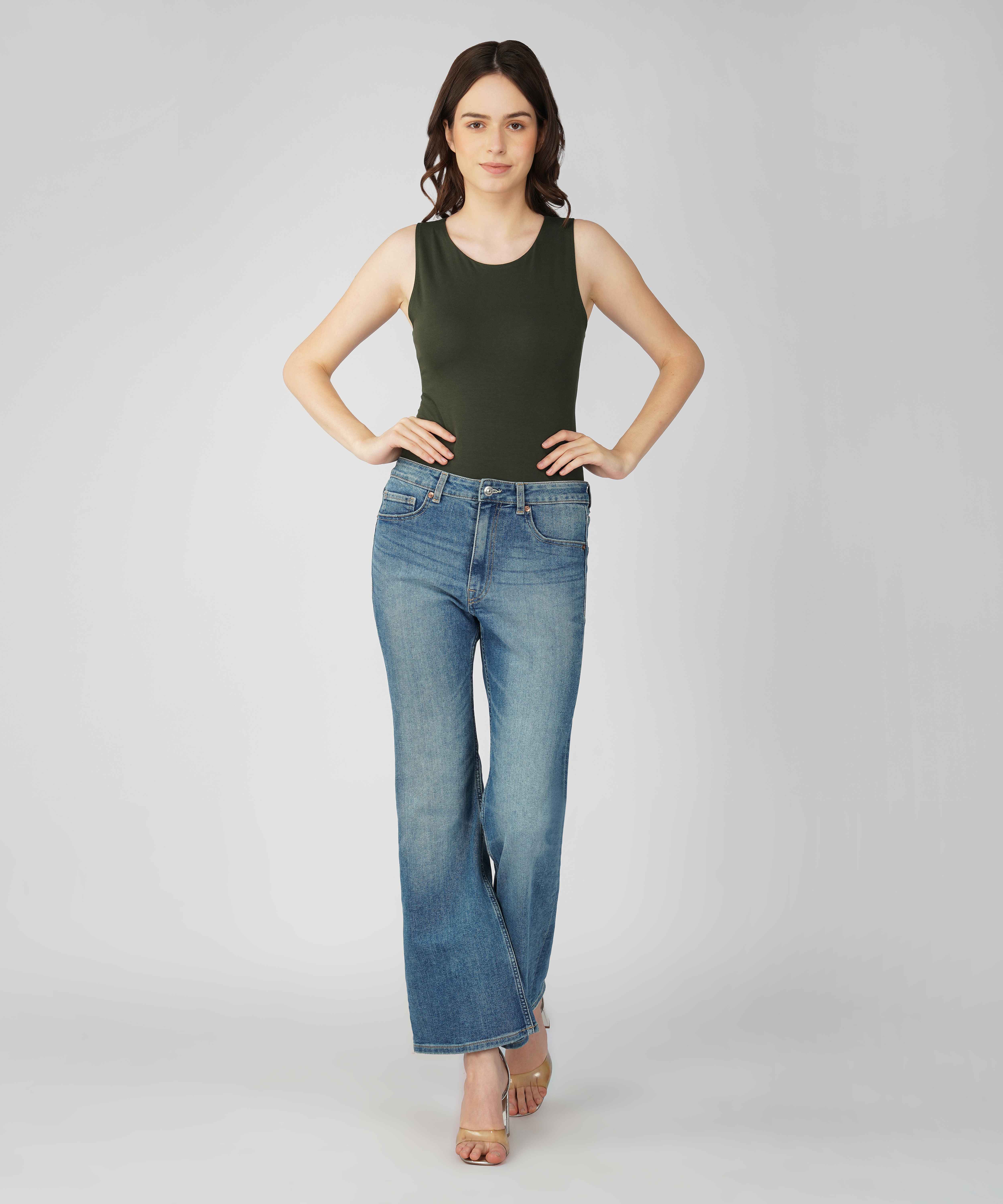 Oneway Women Solid Slim Fit Dark Olive Bodysuit