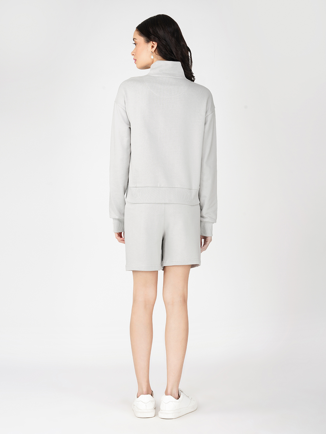 Oneway Women Solid Grey 1 Sweatshirt,1 Shorts::Co-Ord Set