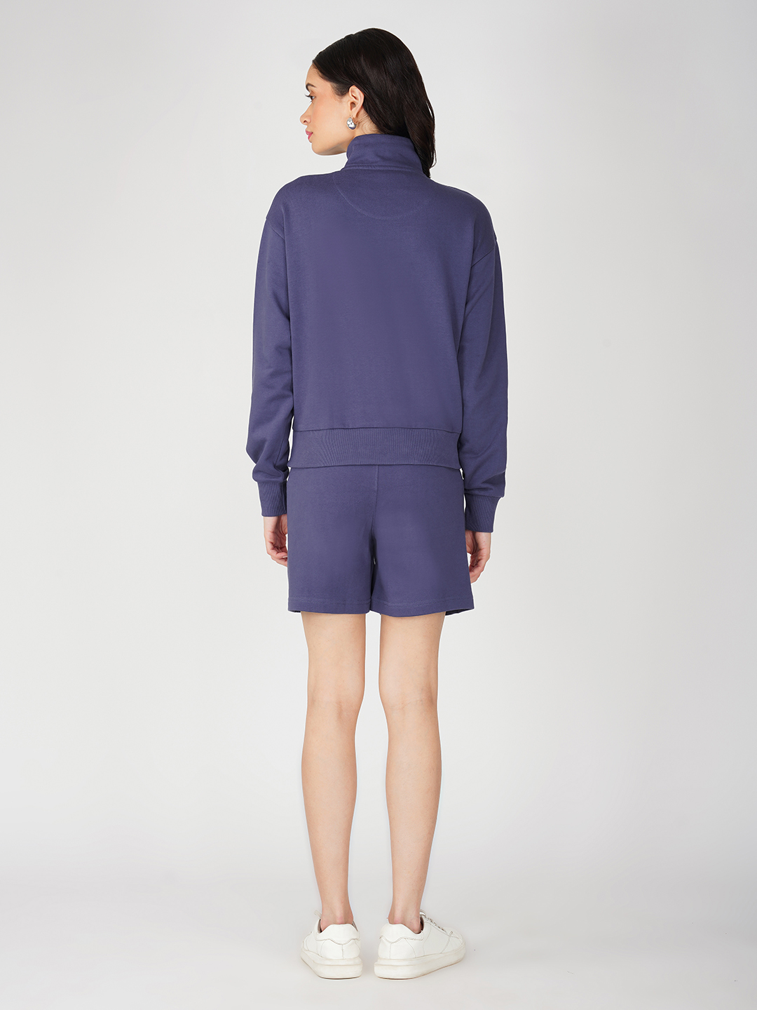 Oneway Women Solid Purple 1 Sweatshirt,1 Shorts::Co-Ord Set