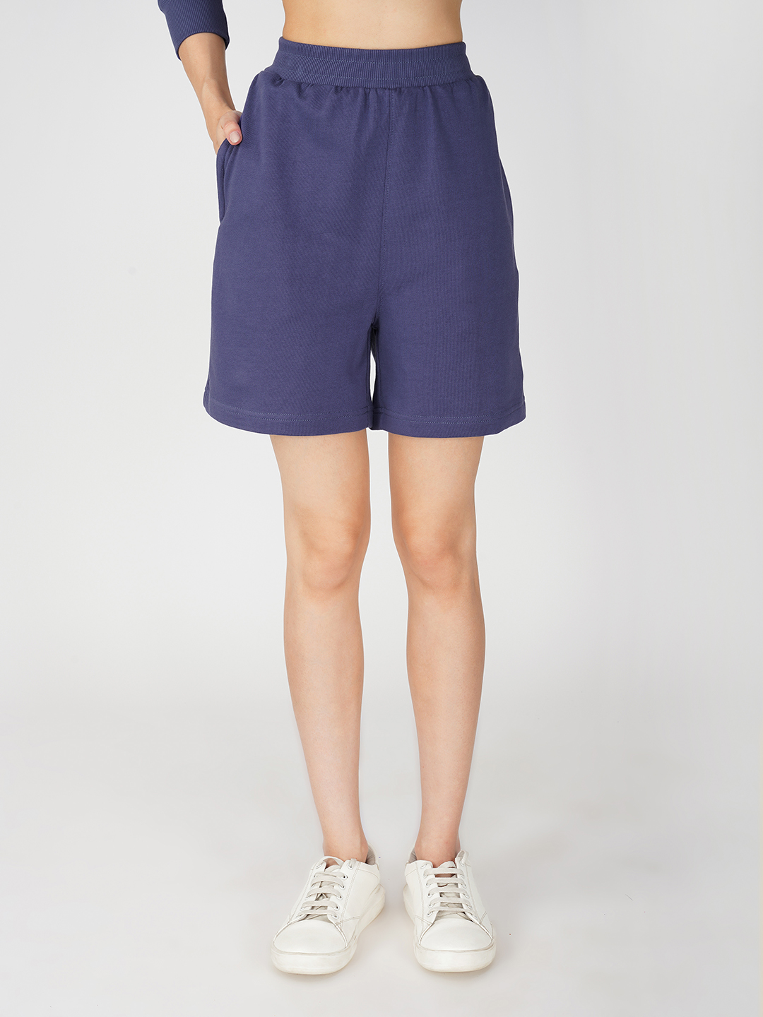 Oneway Women Solid Purple 1 Sweatshirt,1 Shorts::Co-Ord Set