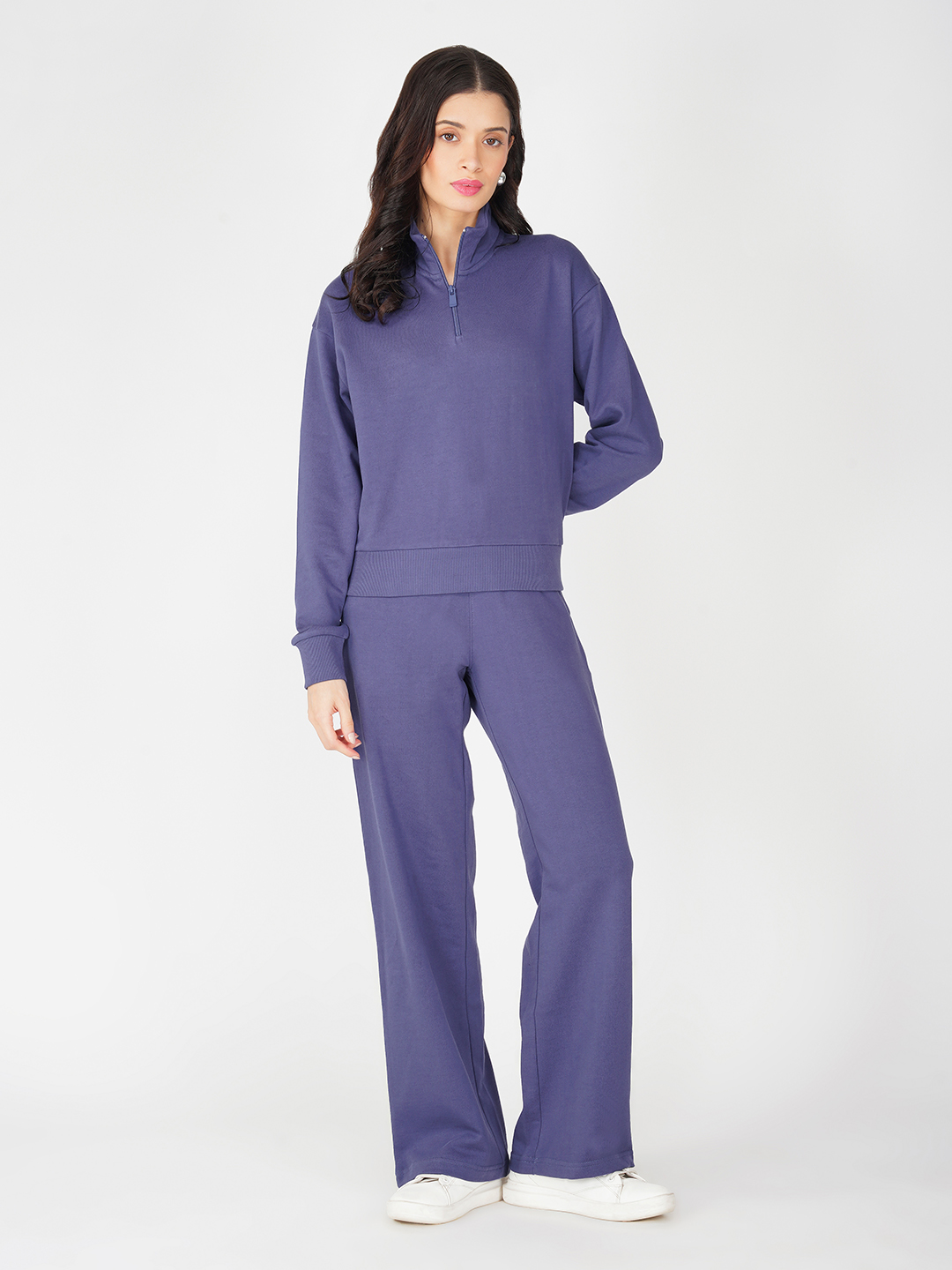 Oneway Women Solid Purple 1 Sweatshirt,1 Trackpants:: Co-Ord Set