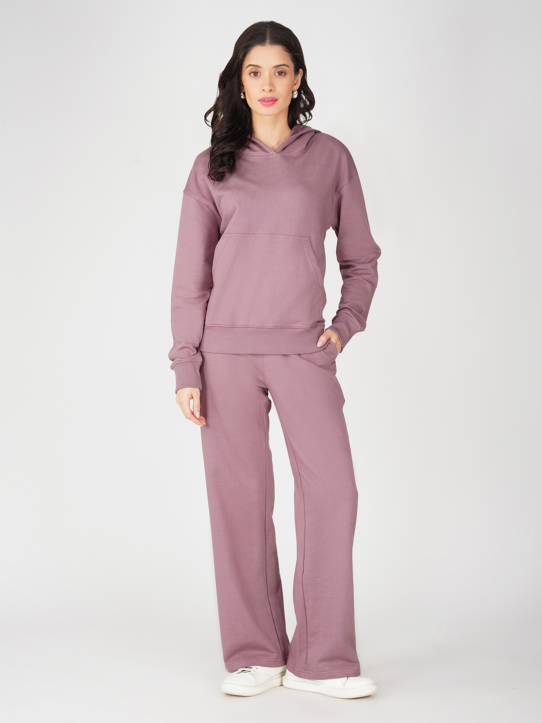 Oneway Women Solid Purple 1 Hooded Sweatshirt,1 Trackpants::Tracksuit