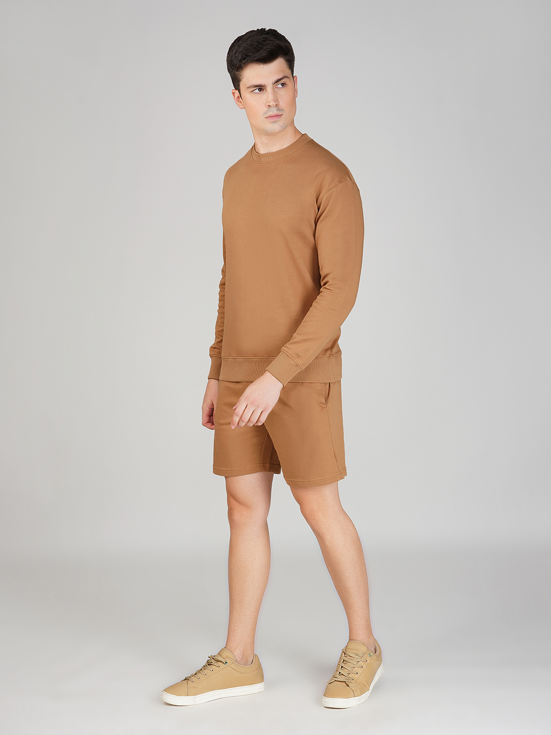 Oneway Men Solid Brown 1 Sweatshirt,1 Shorts::Co-Ord Set