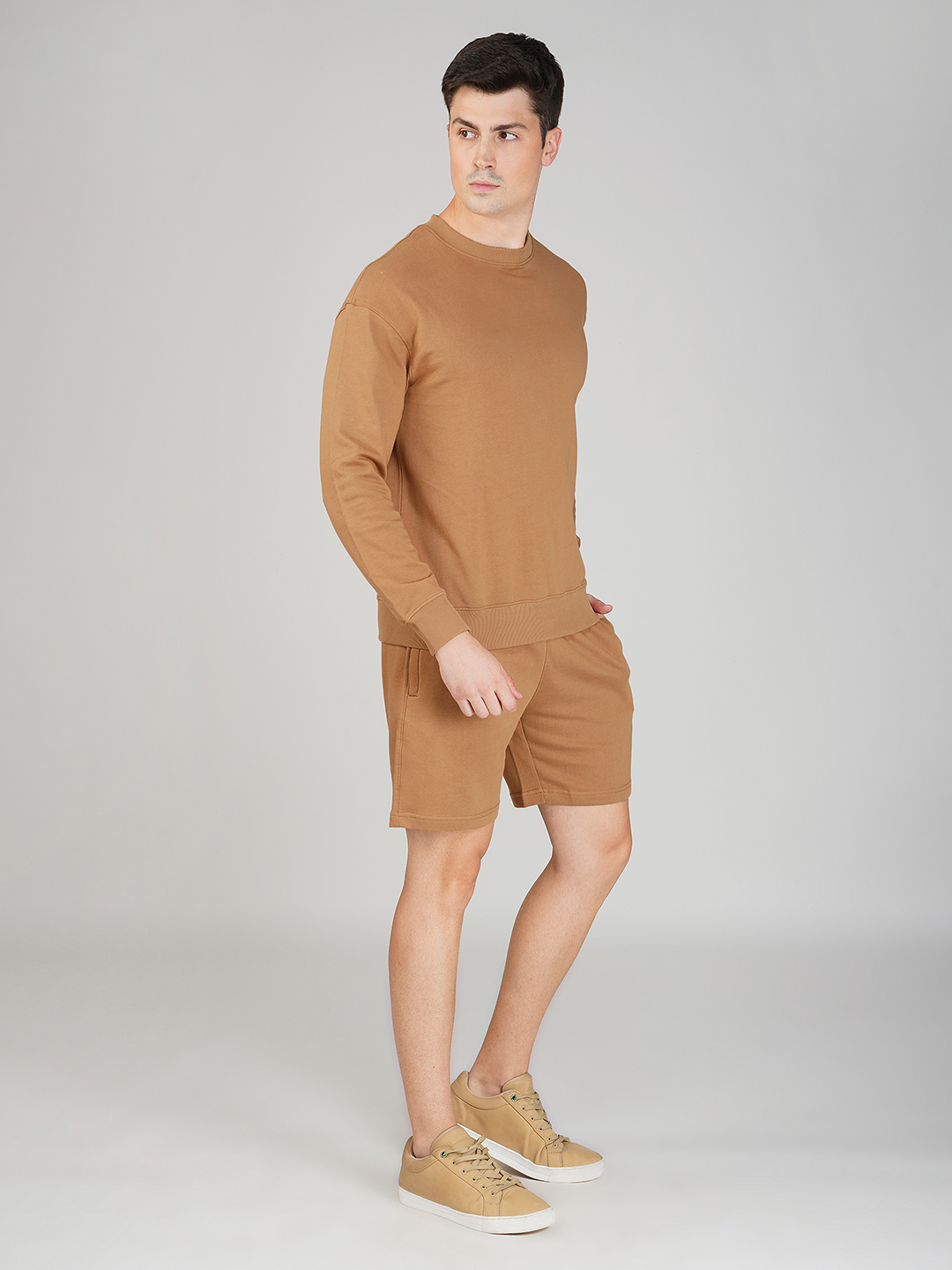 Oneway Men Solid Brown 1 Sweatshirt,1 Shorts::Co-Ord Set