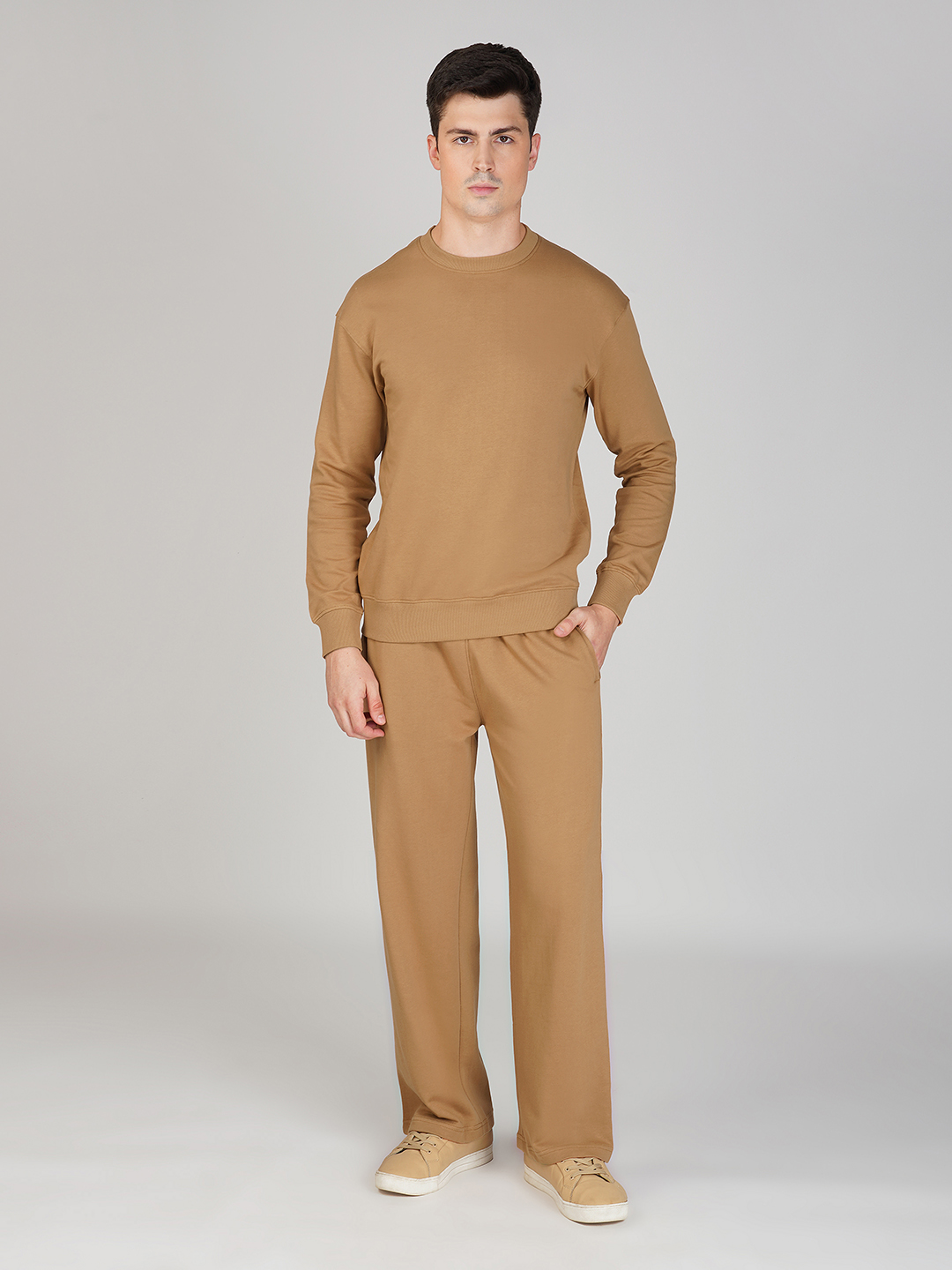 Oneway Men Solid Brown 1 Sweatshirt,1 Trackpants::Co-Ord Set