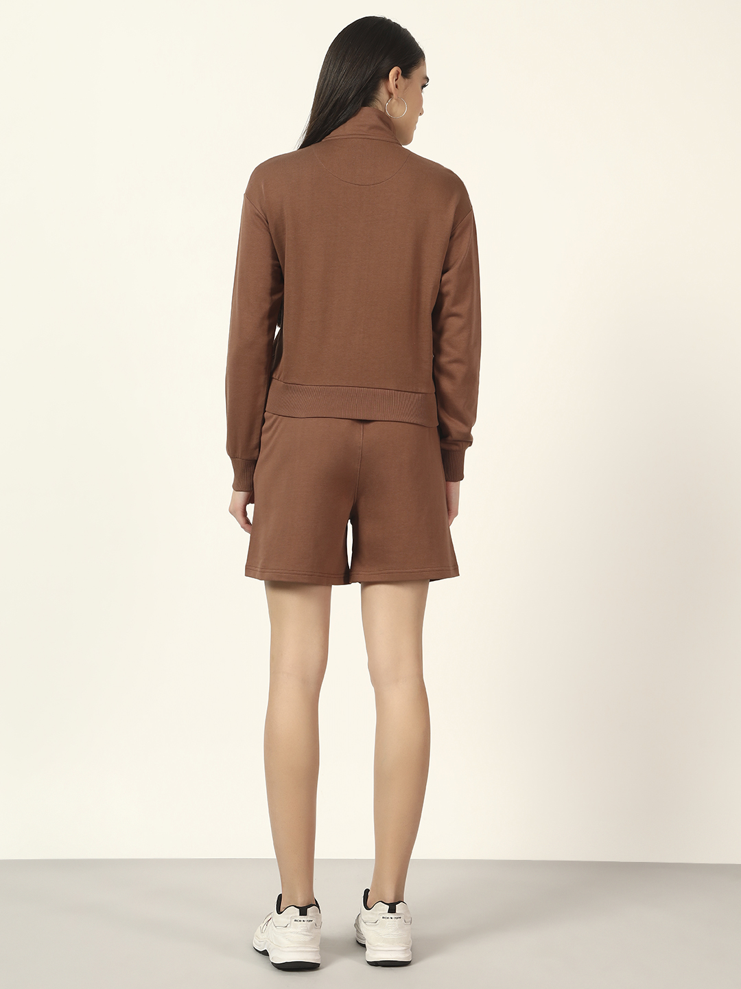 Oneway Women Solid Brown 1 Sweatshirt,1 Shorts::Co-Ord Set