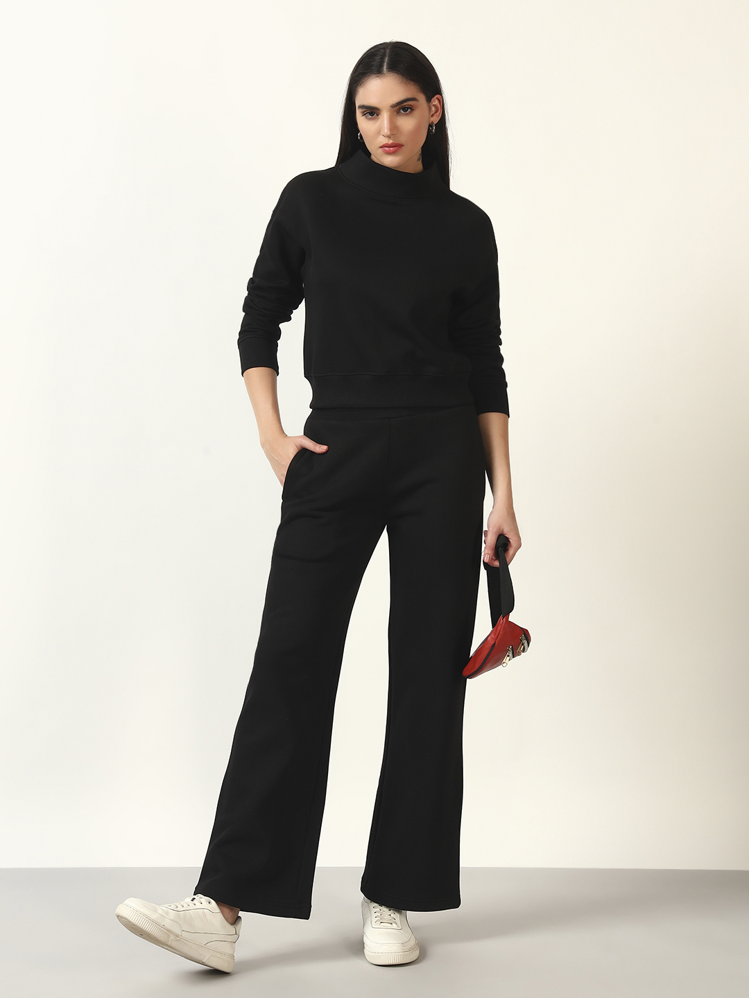Oneway Women Solid Black 1 Sweatshirt,1 Trackpants::Co-Ord Set