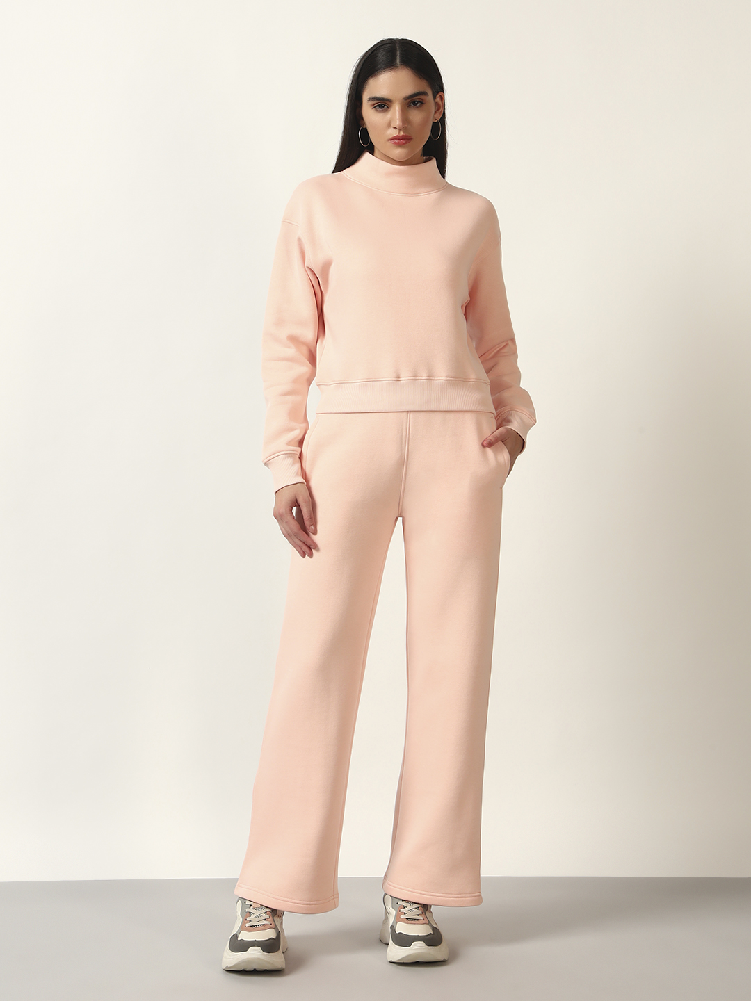 Oneway Women Solid Pink 1 Sweatshirt,1 Trackpants::Co-Ord Set