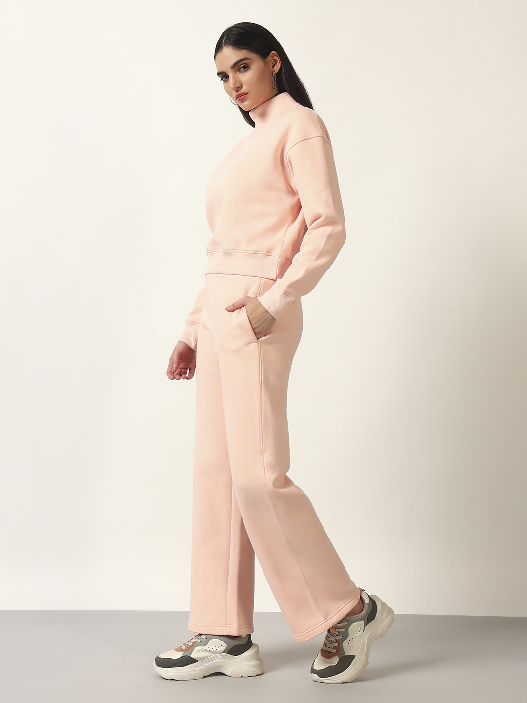 Oneway Women Solid Pink 1 Sweatshirt,1 Trackpants::Co-Ord Set