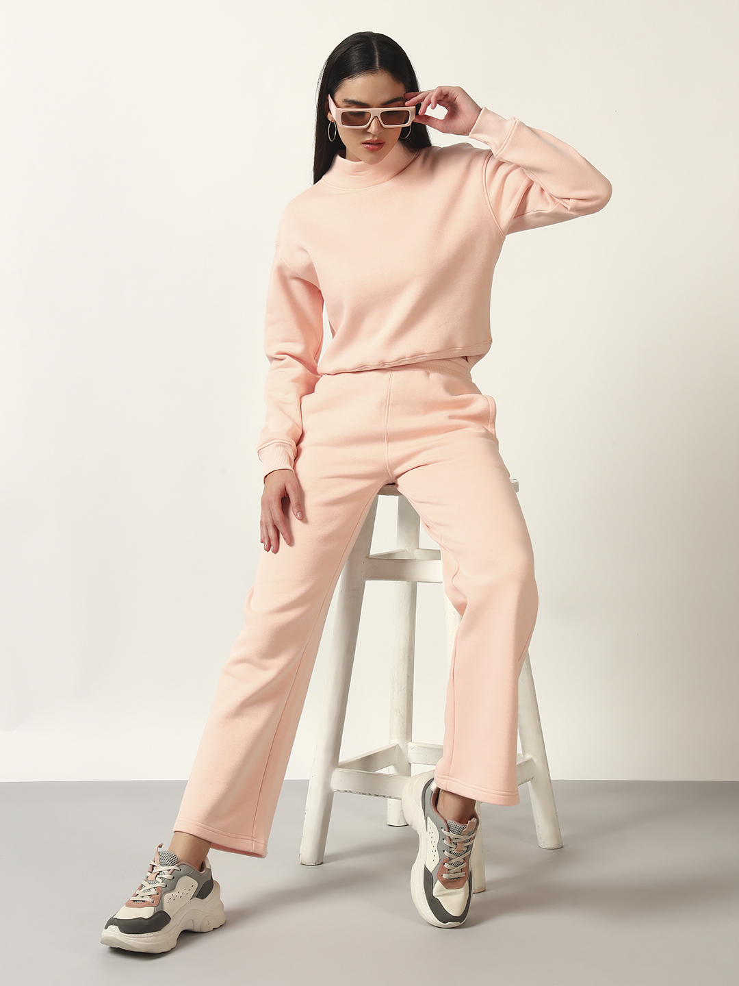 Oneway Women Solid Pink 1 Sweatshirt,1 Trackpants::Co-Ord Set