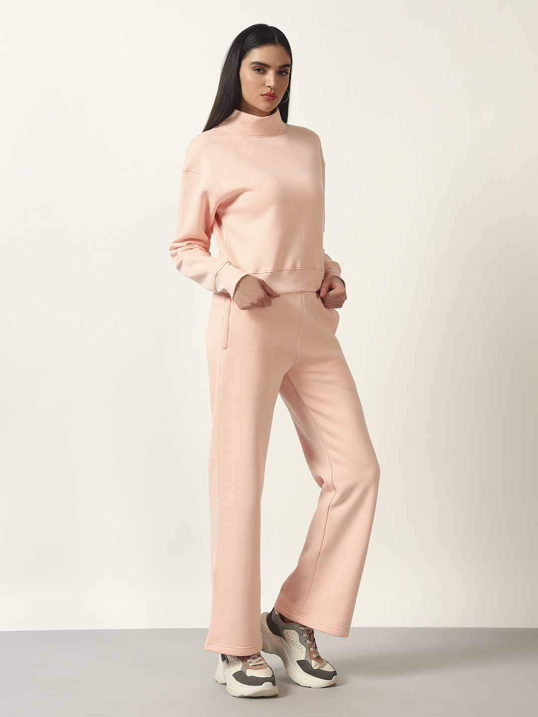 Oneway Women Solid Pink 1 Sweatshirt,1 Trackpants::Co-Ord Set
