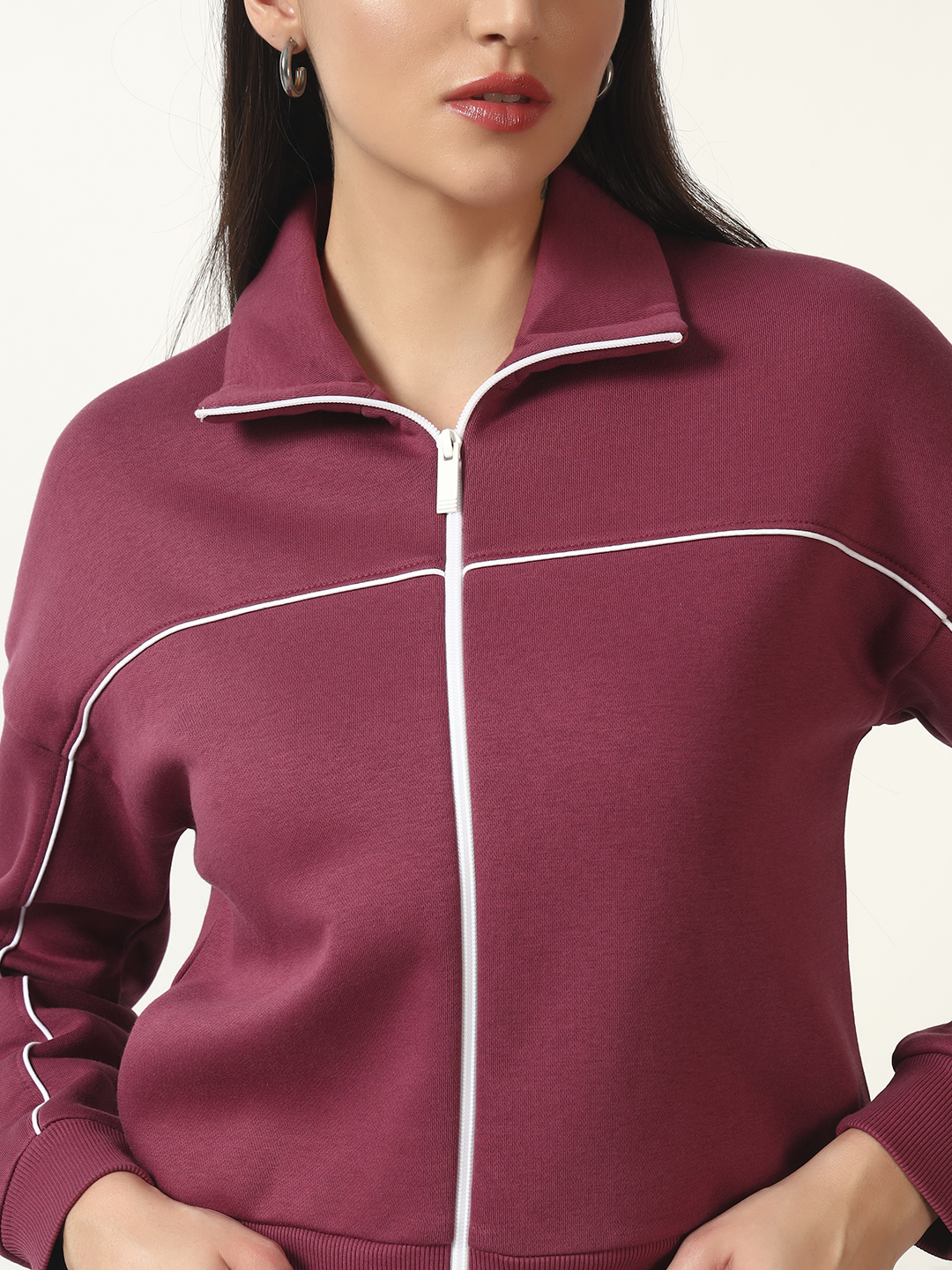 Oneway Women Solid Maroon 1 Jacket,1 Trackpants::Co-Ord Set