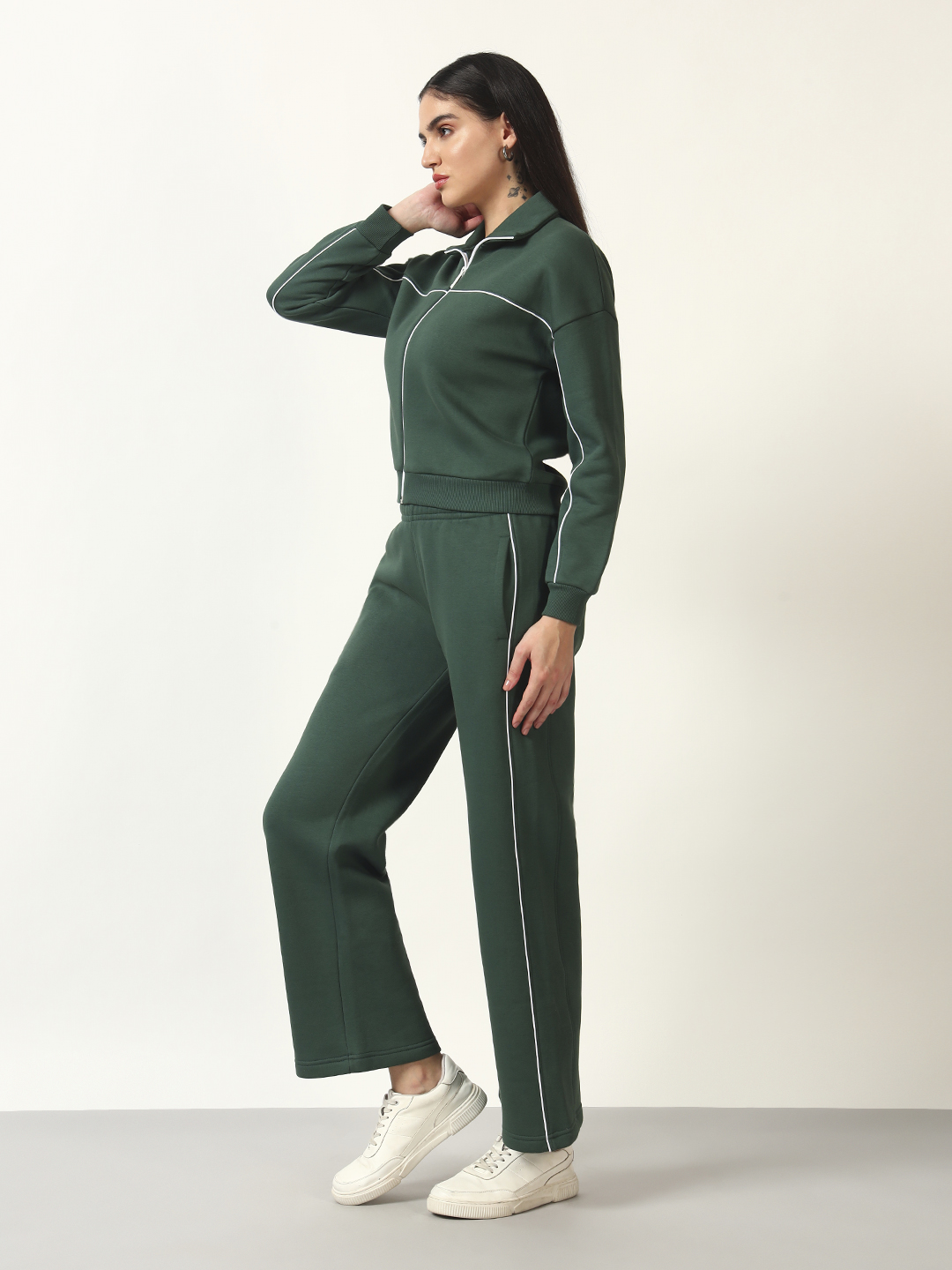 Oneway Women Solid Dark Green 1 Jacket,1 Trackpants::Co-Ord Set