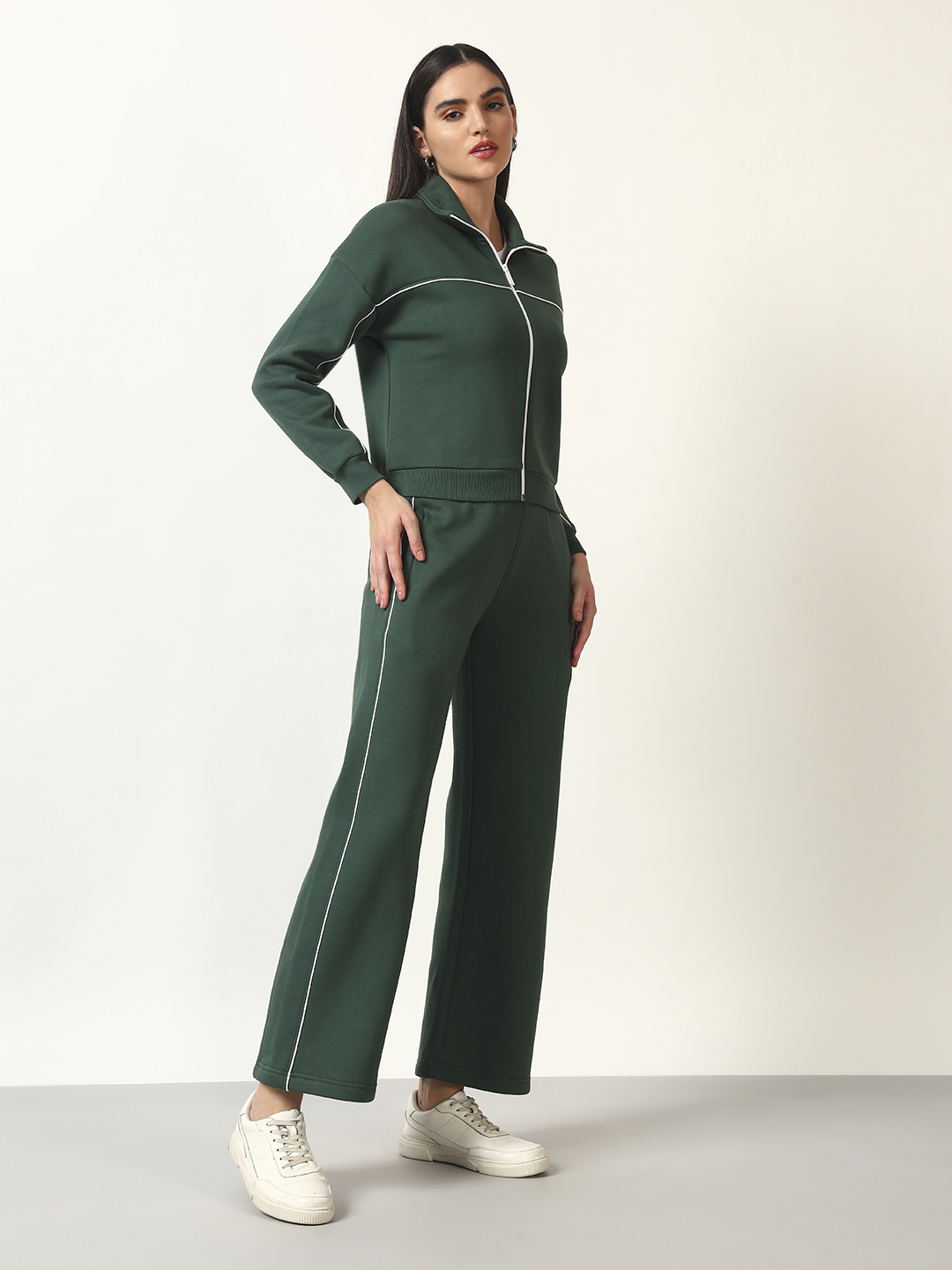 Oneway Women Solid Dark Green 1 Jacket,1 Trackpants::Co-Ord Set