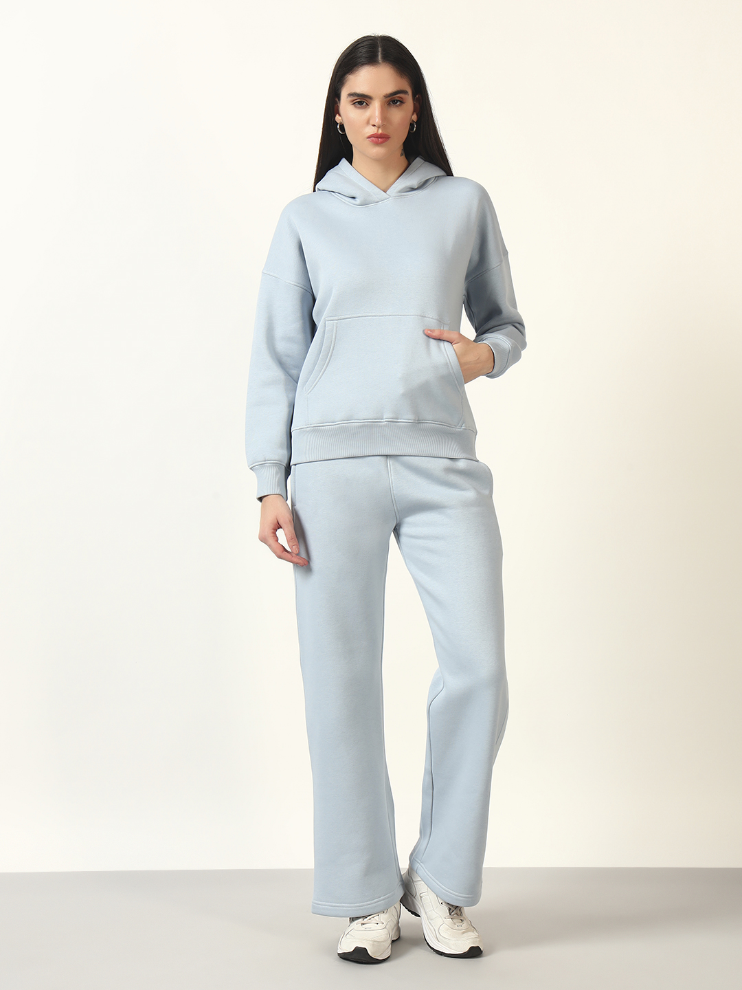Oneway Women Solid Blue 1 Hooded Sweatshirt,1 Trackpants::Tracksuit