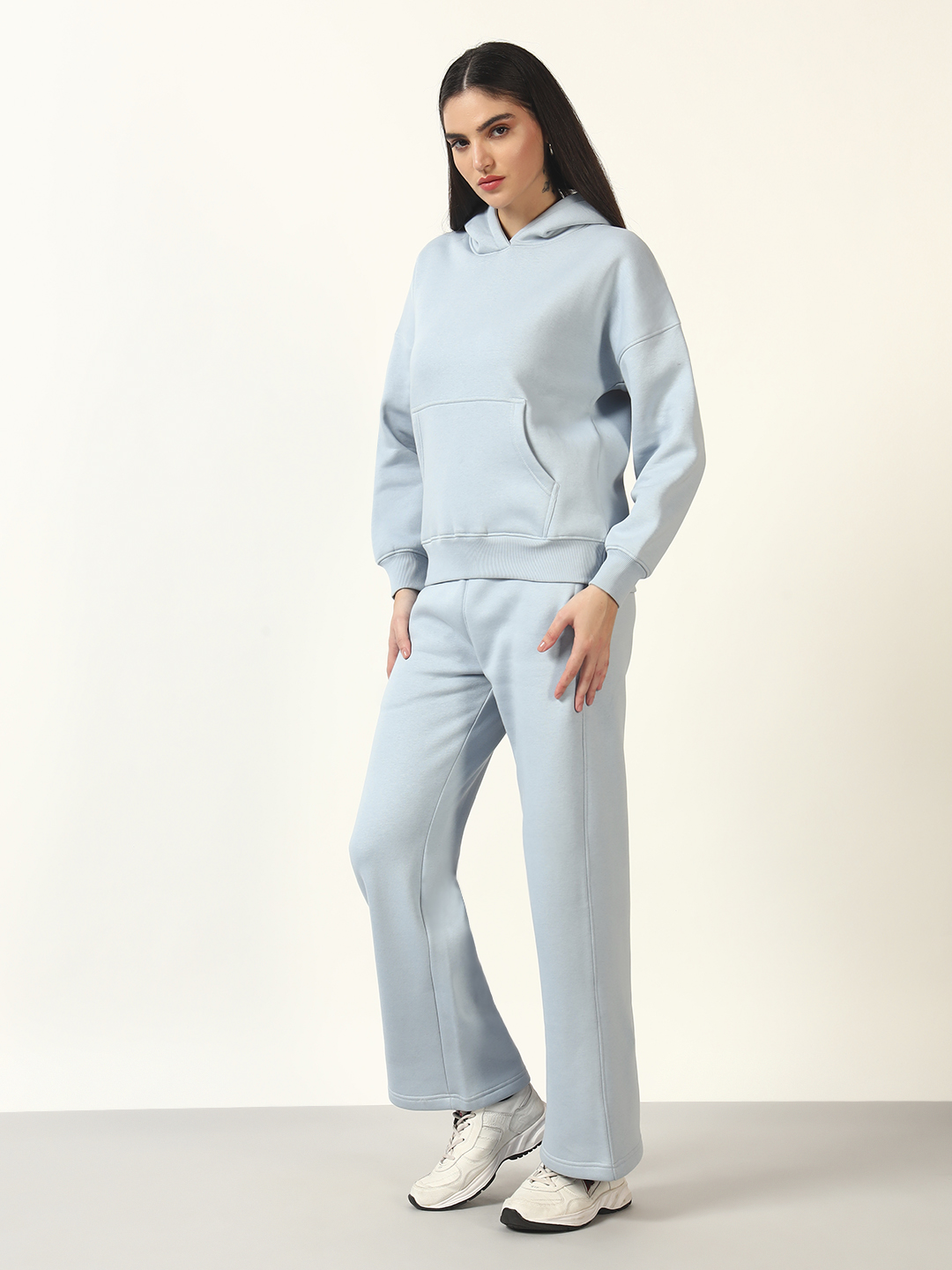 Oneway Women Solid Blue 1 Hooded Sweatshirt,1 Trackpants::Tracksuit
