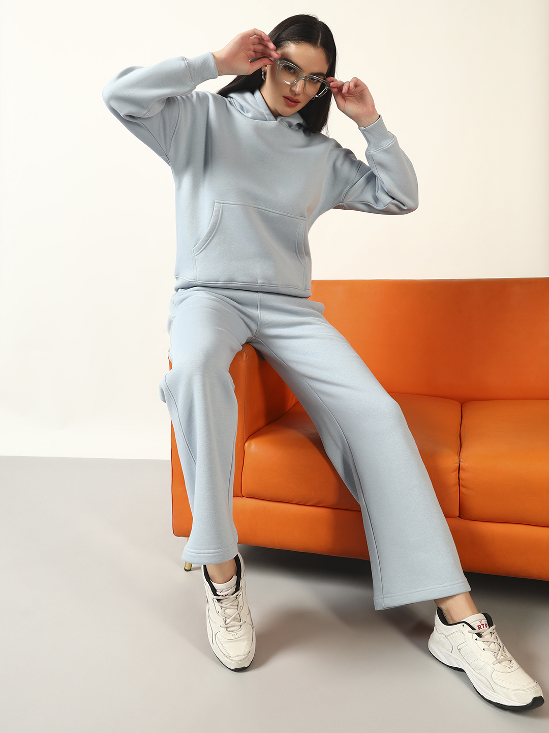 Oneway Women Solid Blue 1 Hooded Sweatshirt,1 Trackpants::Tracksuit