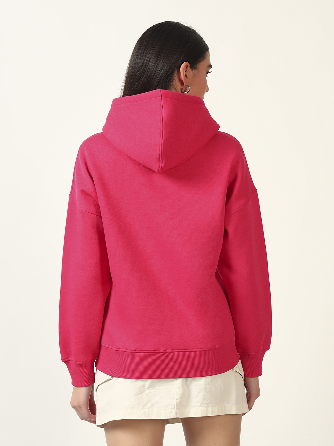 Oneway Women Solid Pink Hooded Sweatshirt