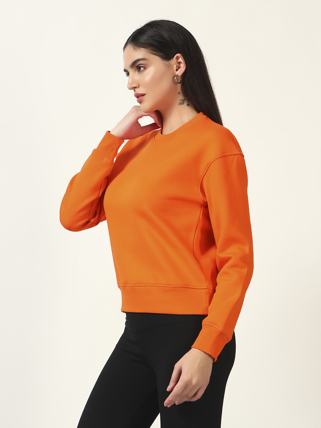 Oneway Women Solid Orange Sweatshirt