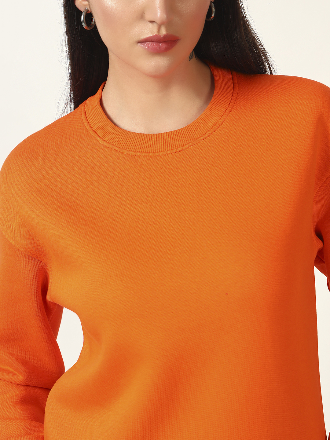 Oneway Women Solid Orange Sweatshirt