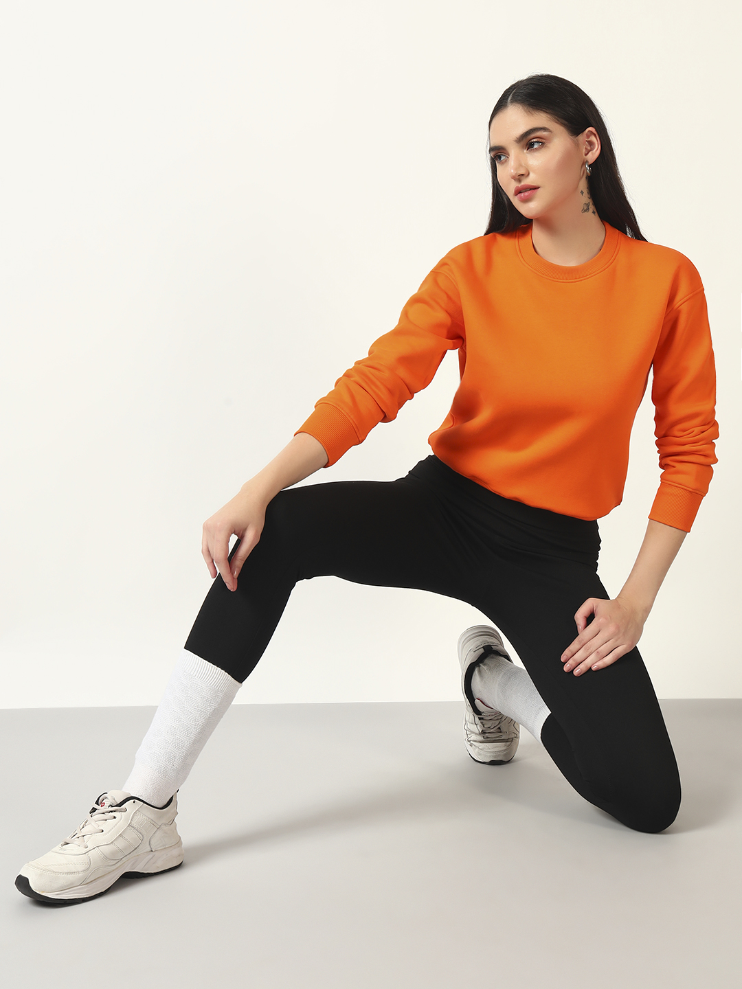 Oneway Women Solid Orange Sweatshirt