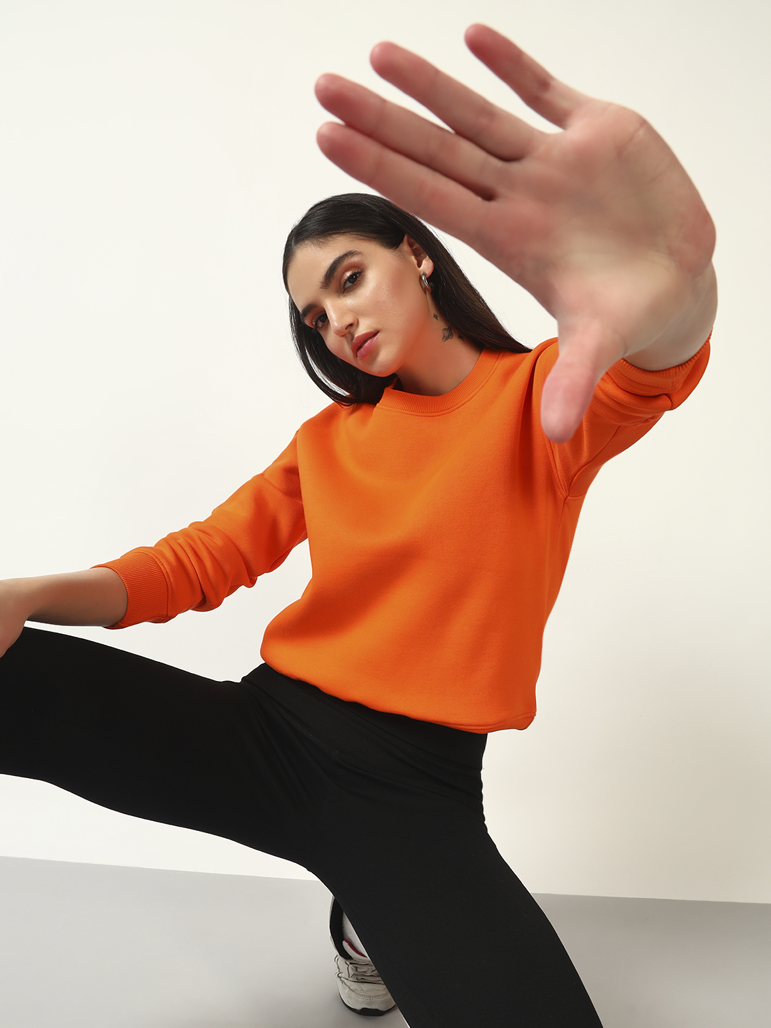 Oneway Women Solid Orange Sweatshirt