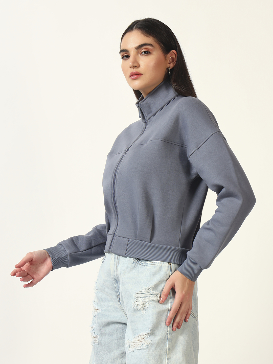 Oneway Women Solid Grey Jacket