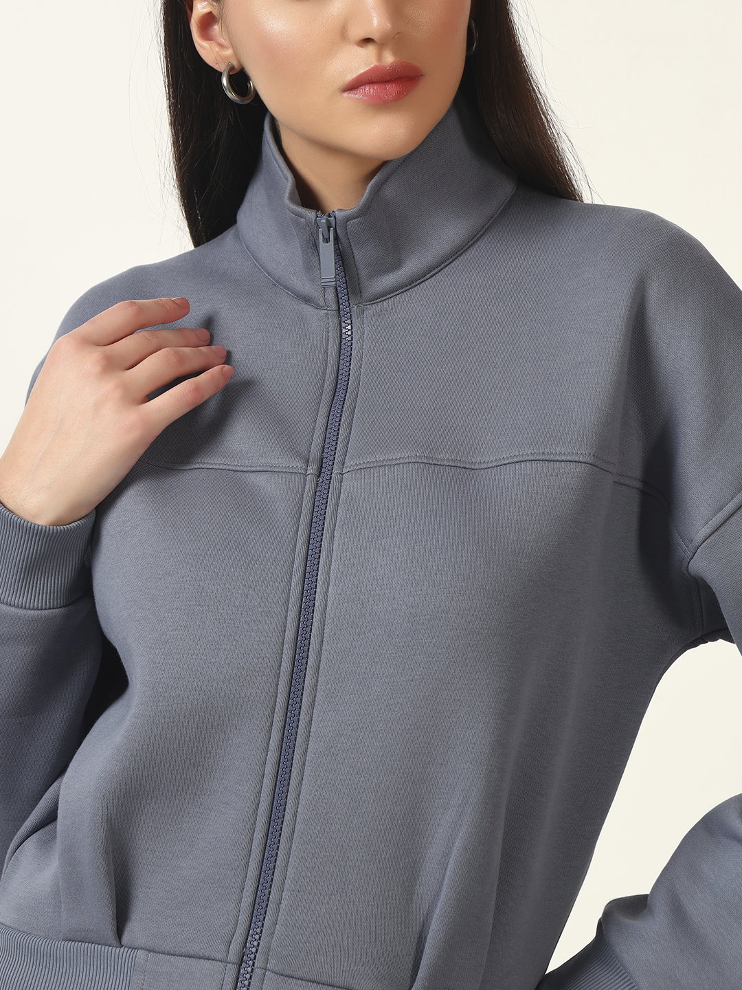 Oneway Women Solid Grey Jacket