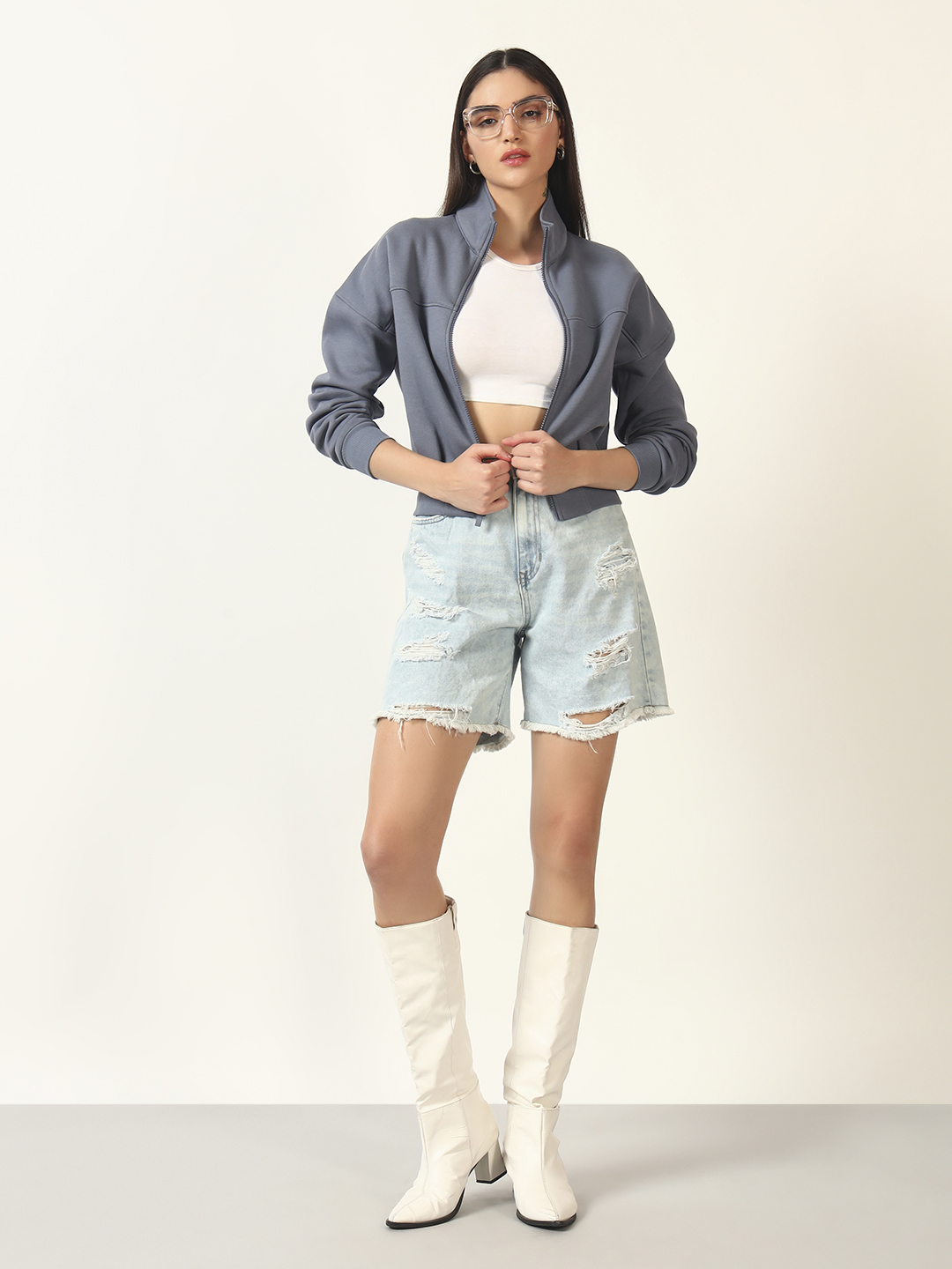 Oneway Women Solid Grey Jacket