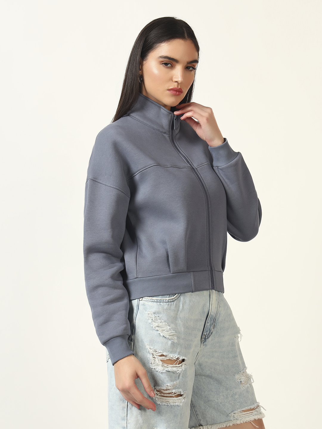 Oneway Women Solid Grey Jacket