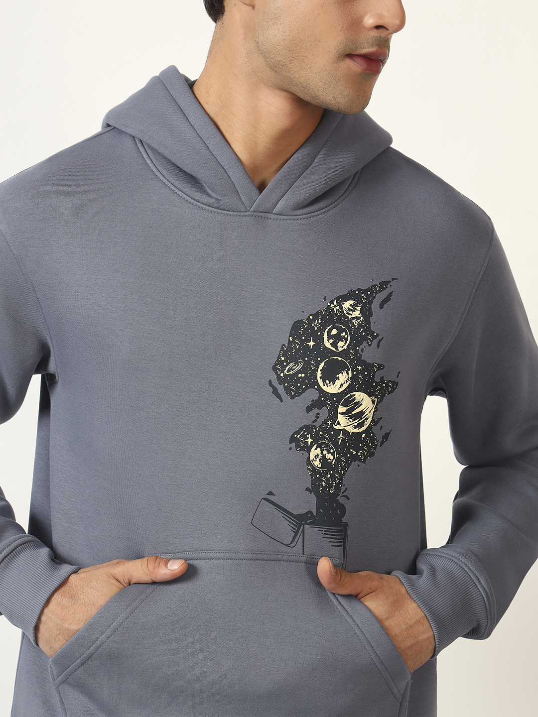 Oneway Men Graphic Print Grey Hooded Sweatshirt