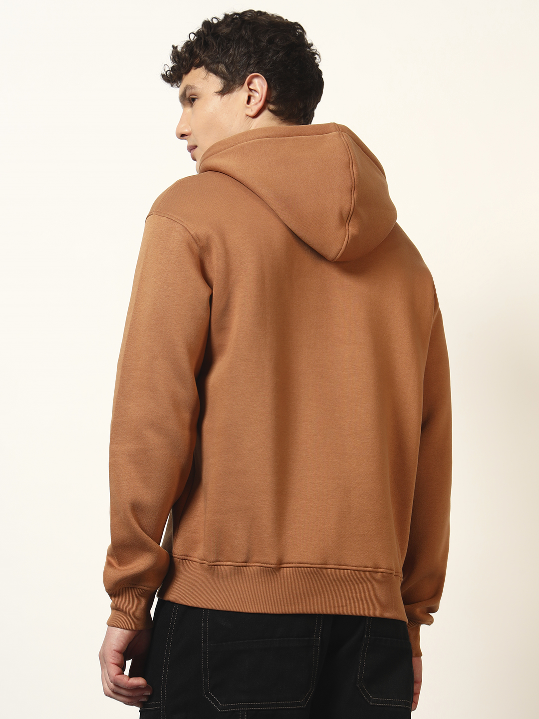 Oneway Men Solid Brown Hooded Sweatshirt