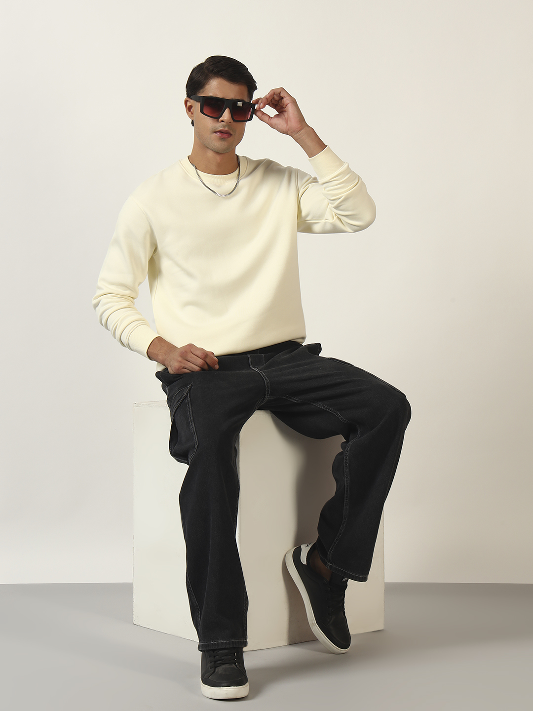 Oneway Men Typography Cream Sweatshirt