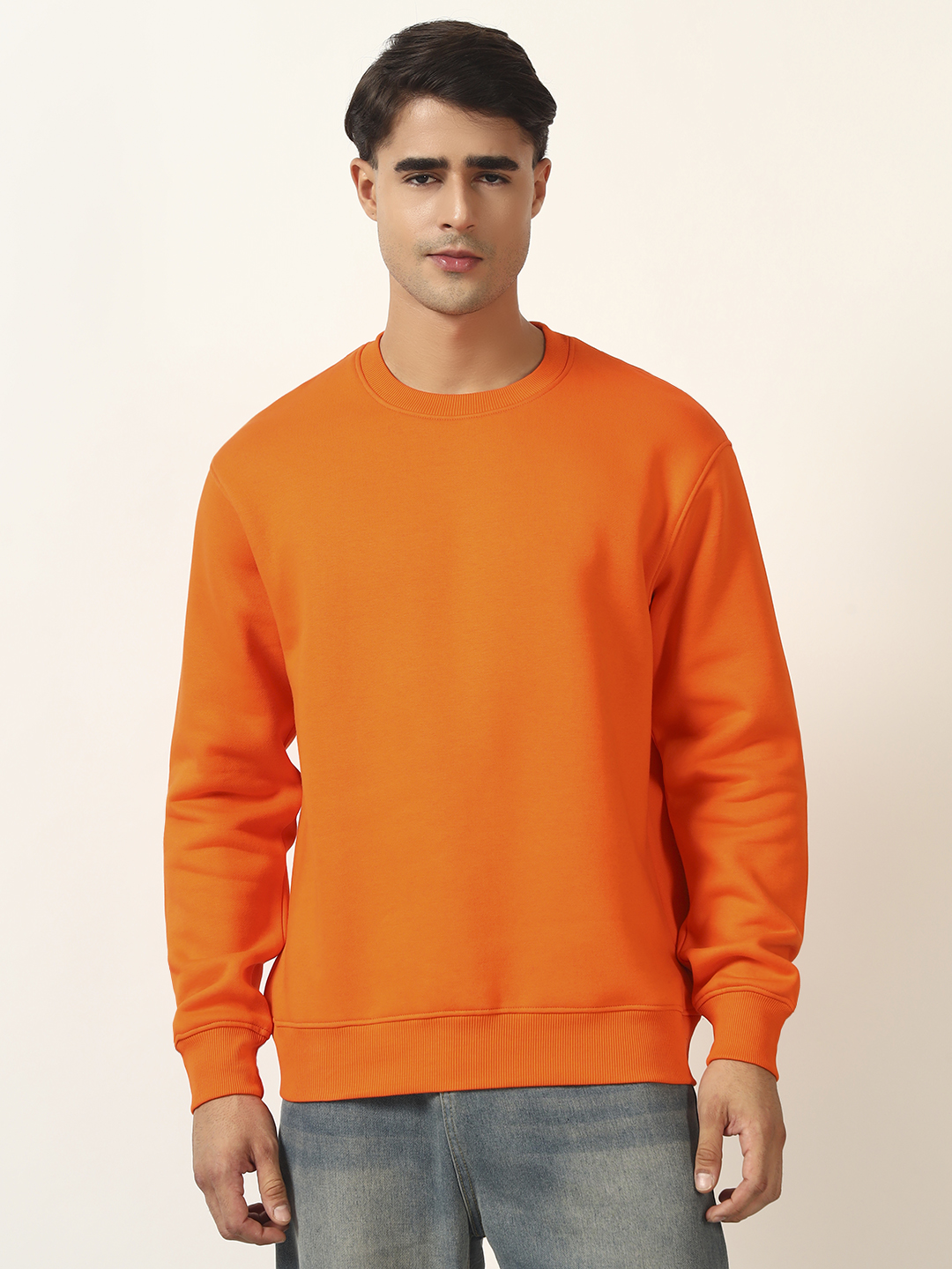 Oneway Men Solid Orange Sweatshirt